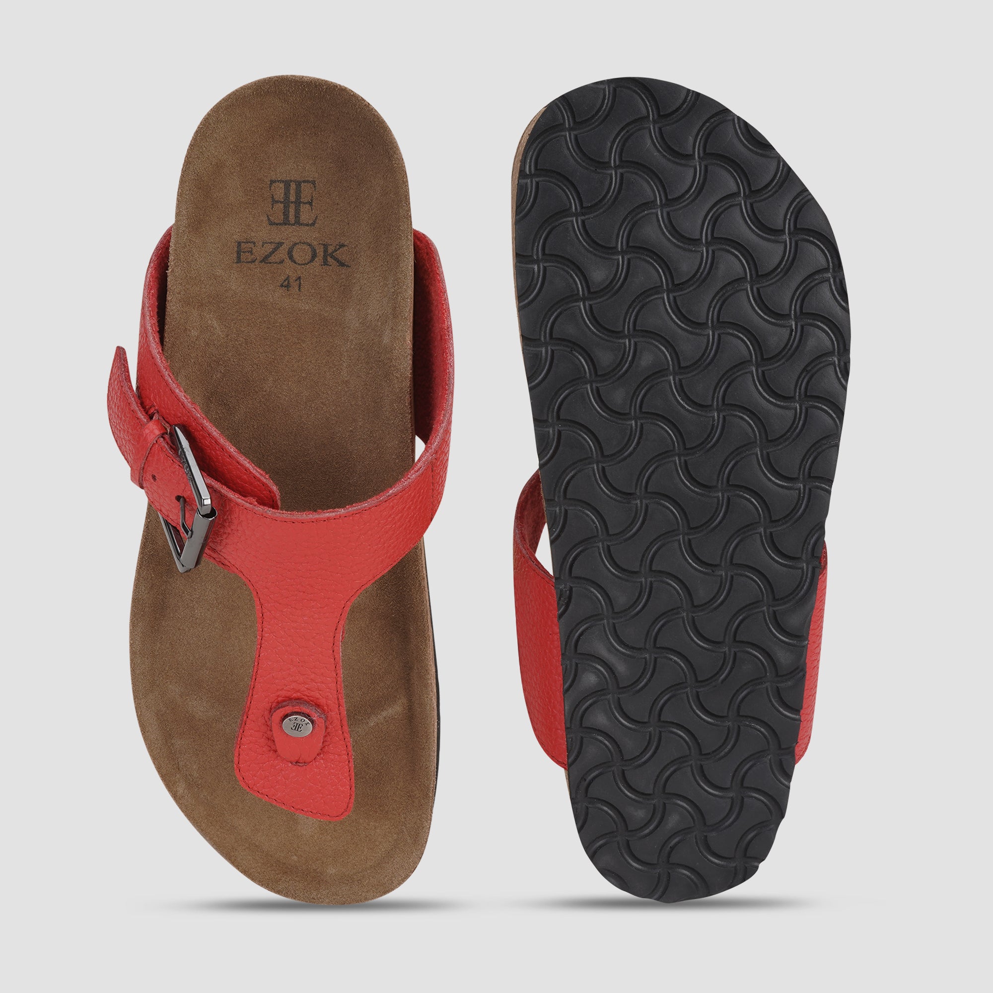 Ezok Red Leather Sandal For Men