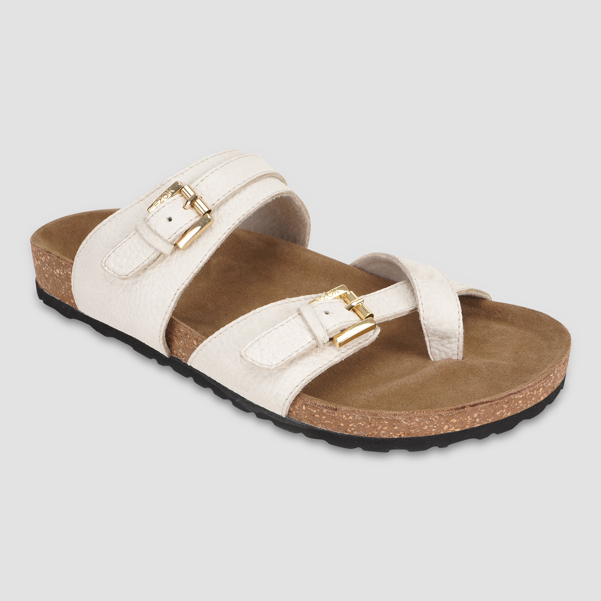 Ezok Beige Leather Sandal For Men