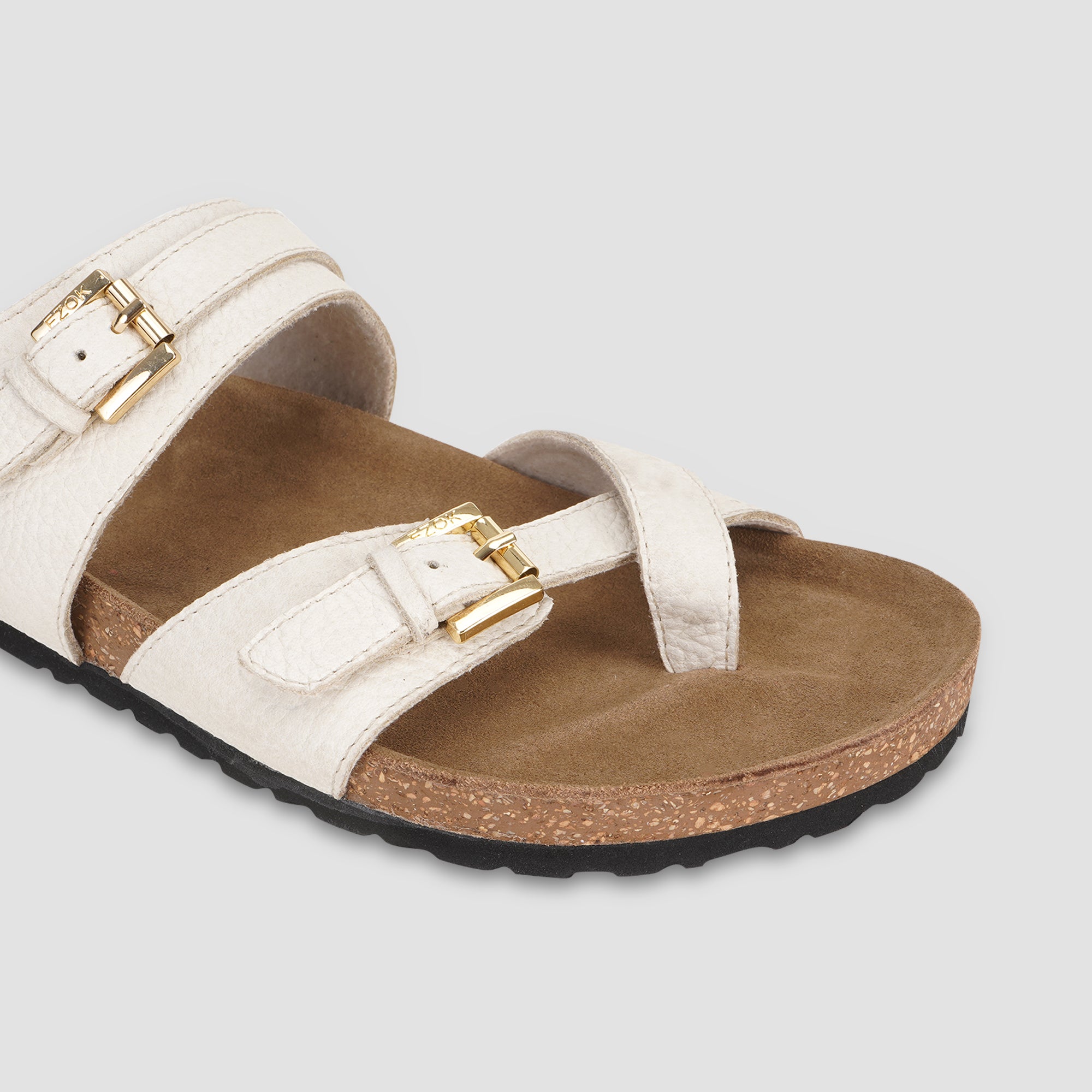 Ezok Beige Leather Sandal For Men