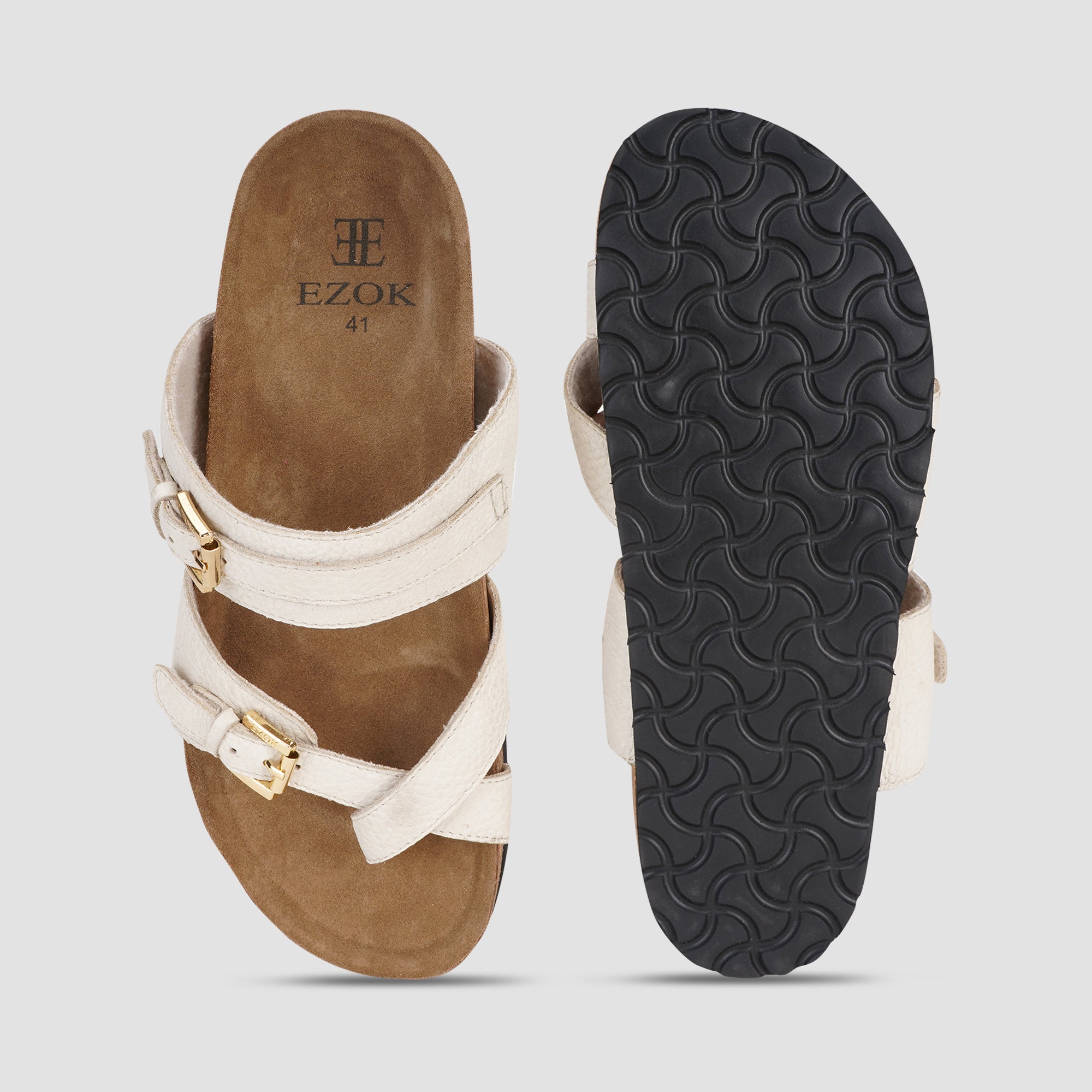 Ezok Beige Leather Sandal For Men