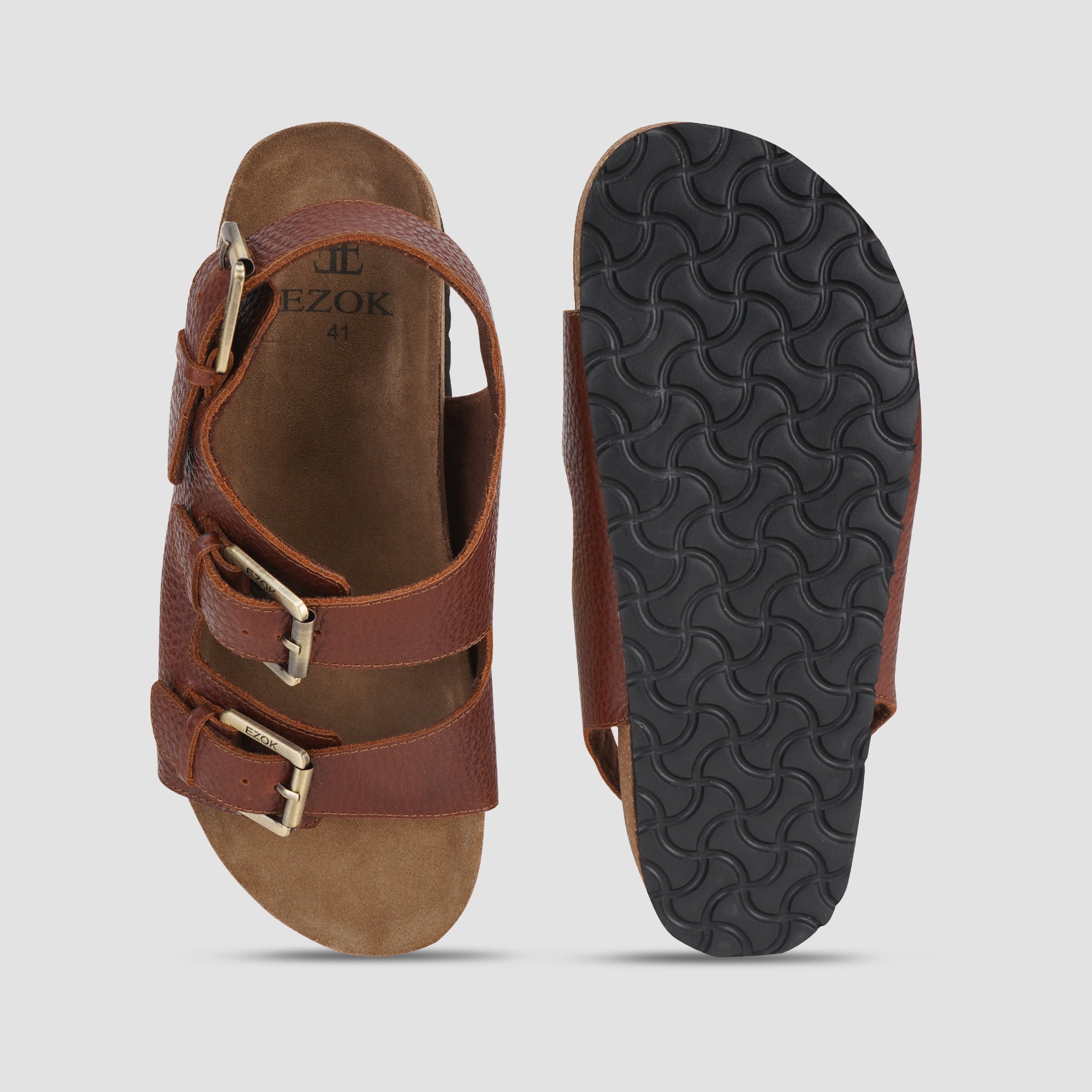 Ezok Tan Leather Sandal For Men
