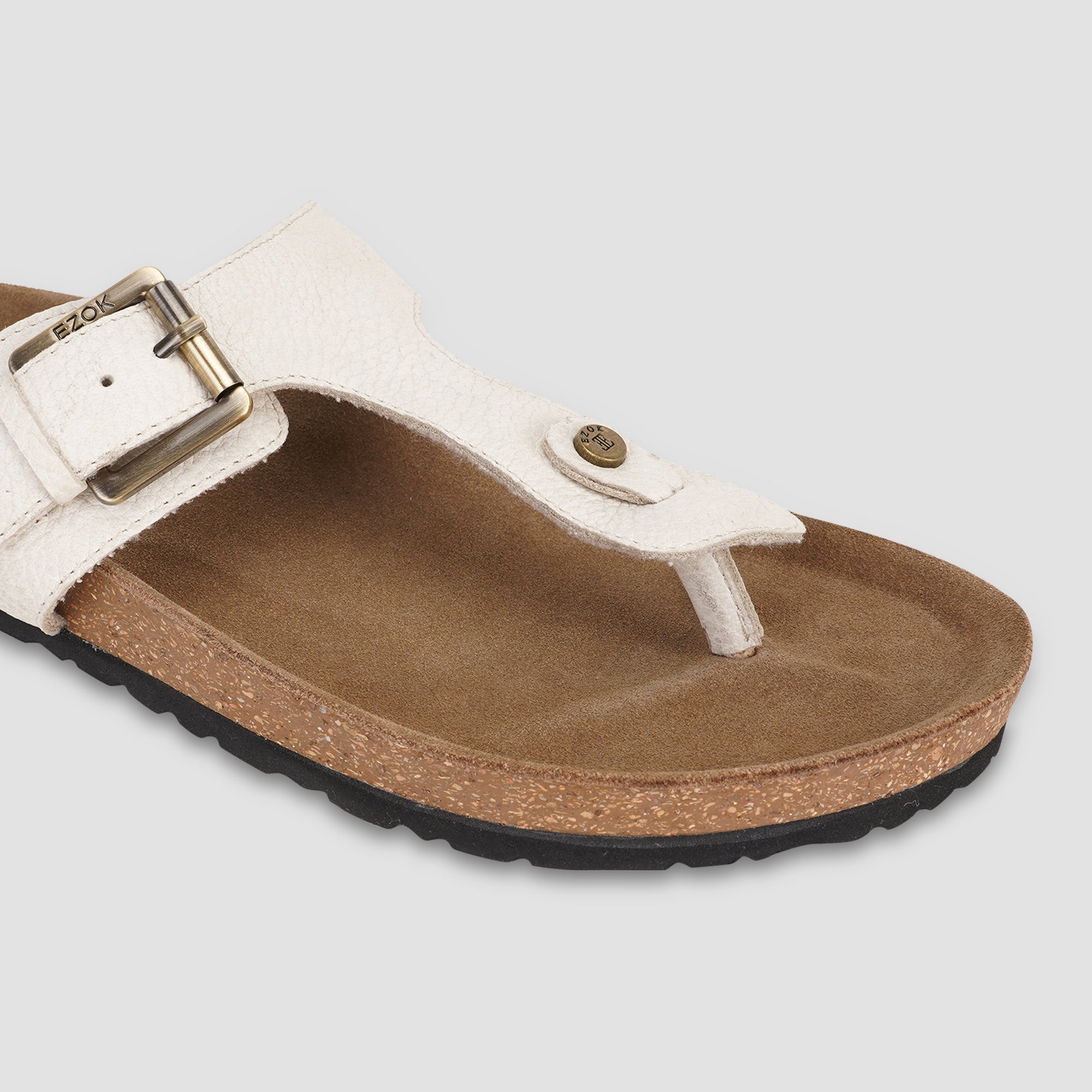 Ezok Beige Leather Sandal For Men