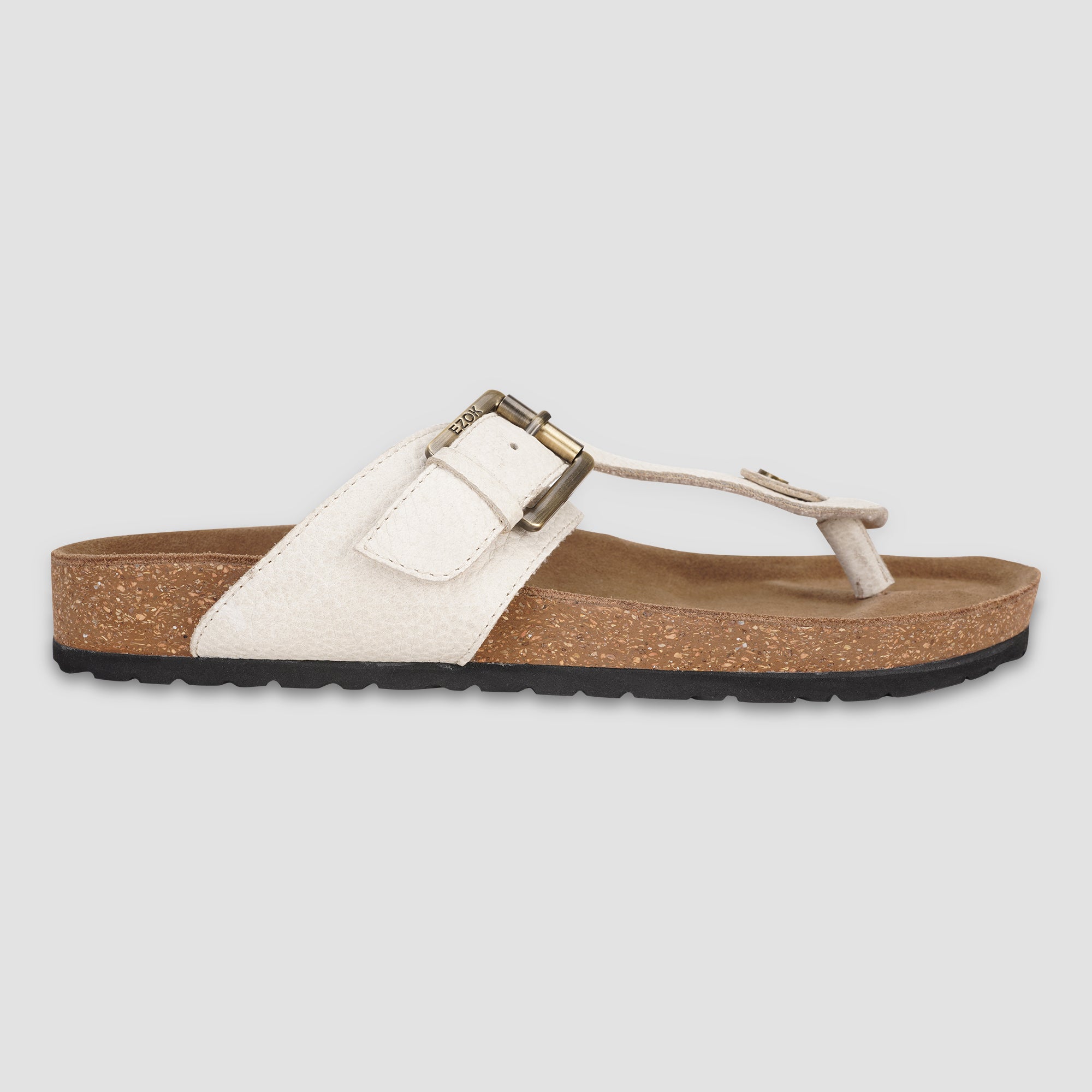 Ezok Beige Leather Sandal For Men