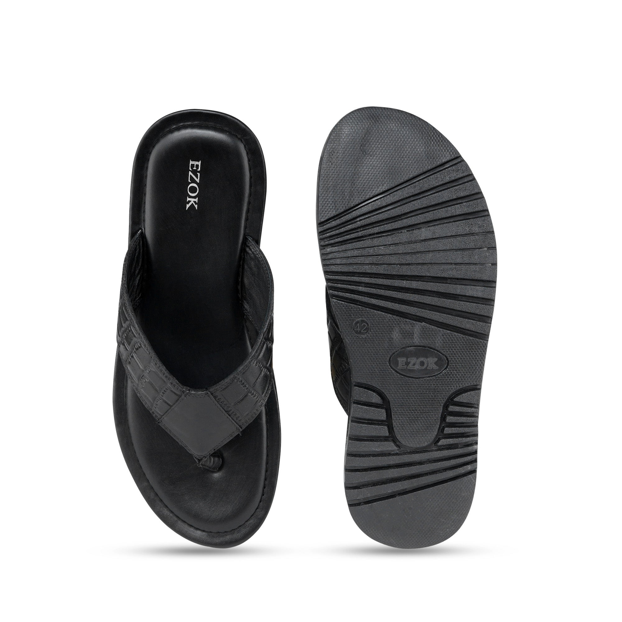 Ezok Men Leather Black Sandals