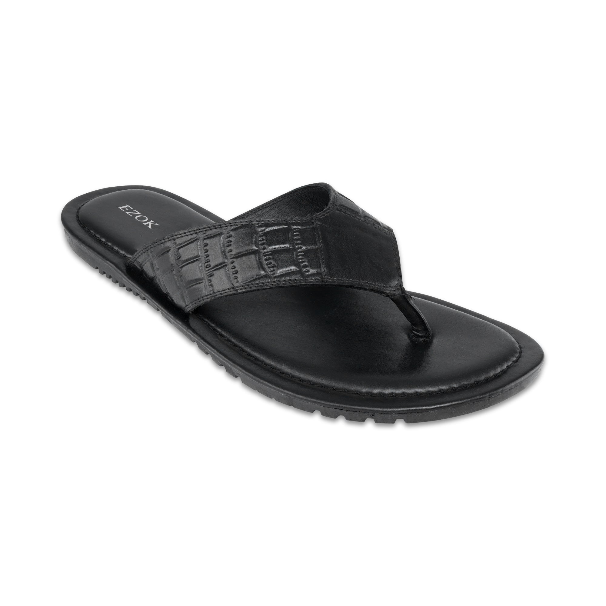 Ezok Men Leather Black Sandals
