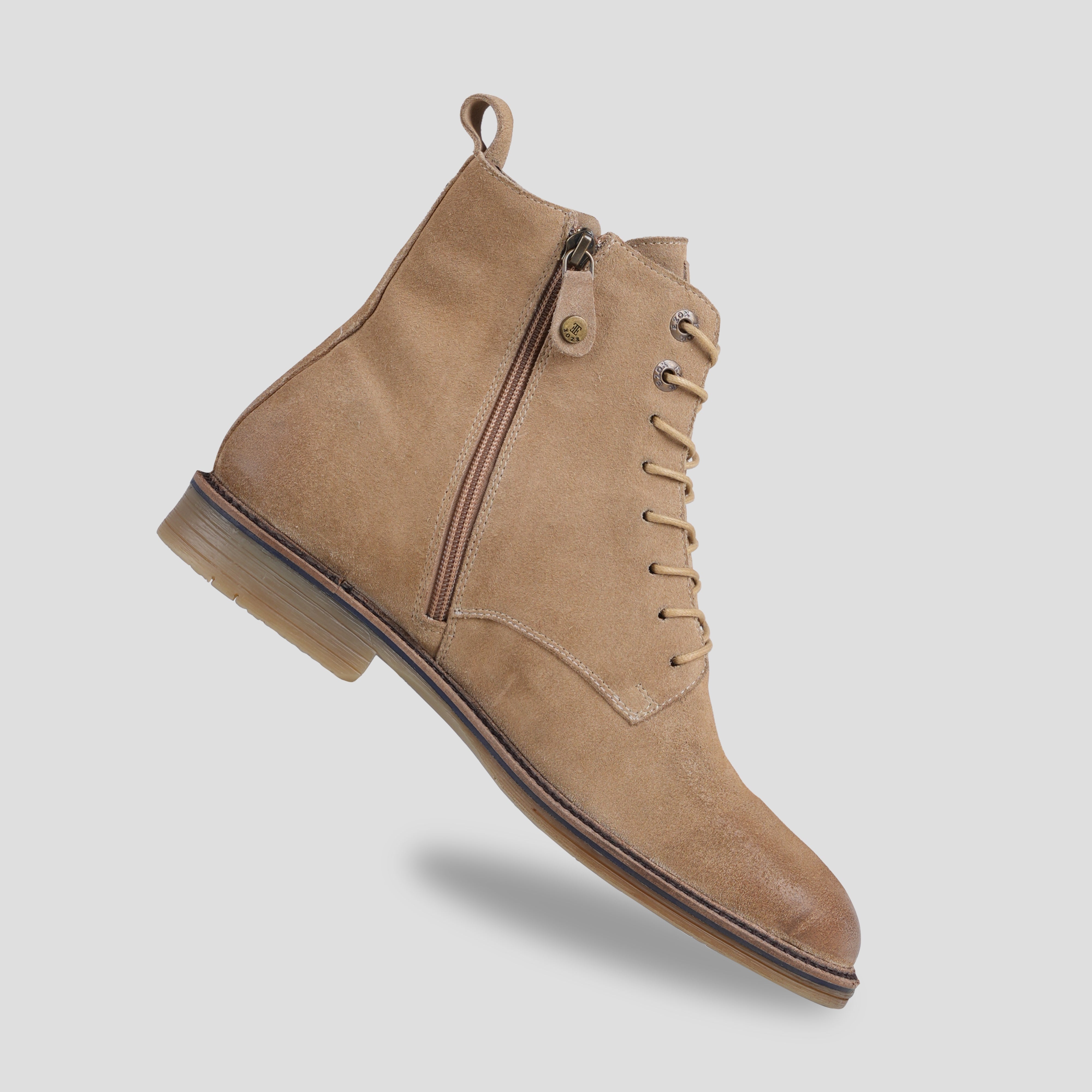 Ezok Leather Ankle Lace Up and Side Zipper Boots For Men