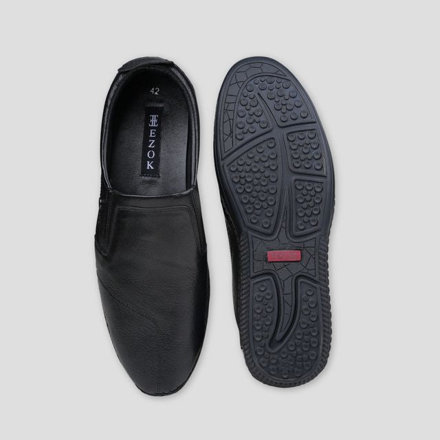 Ezok Black Casual Leather Shoes For Men
