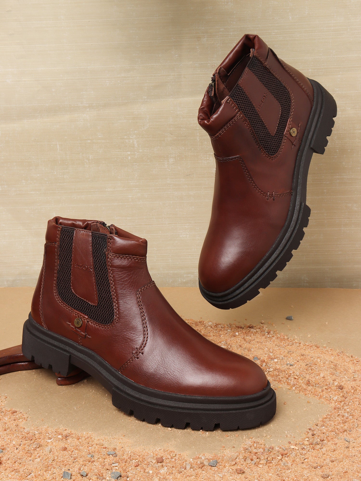 Ezok Leather Brown Boots For Men