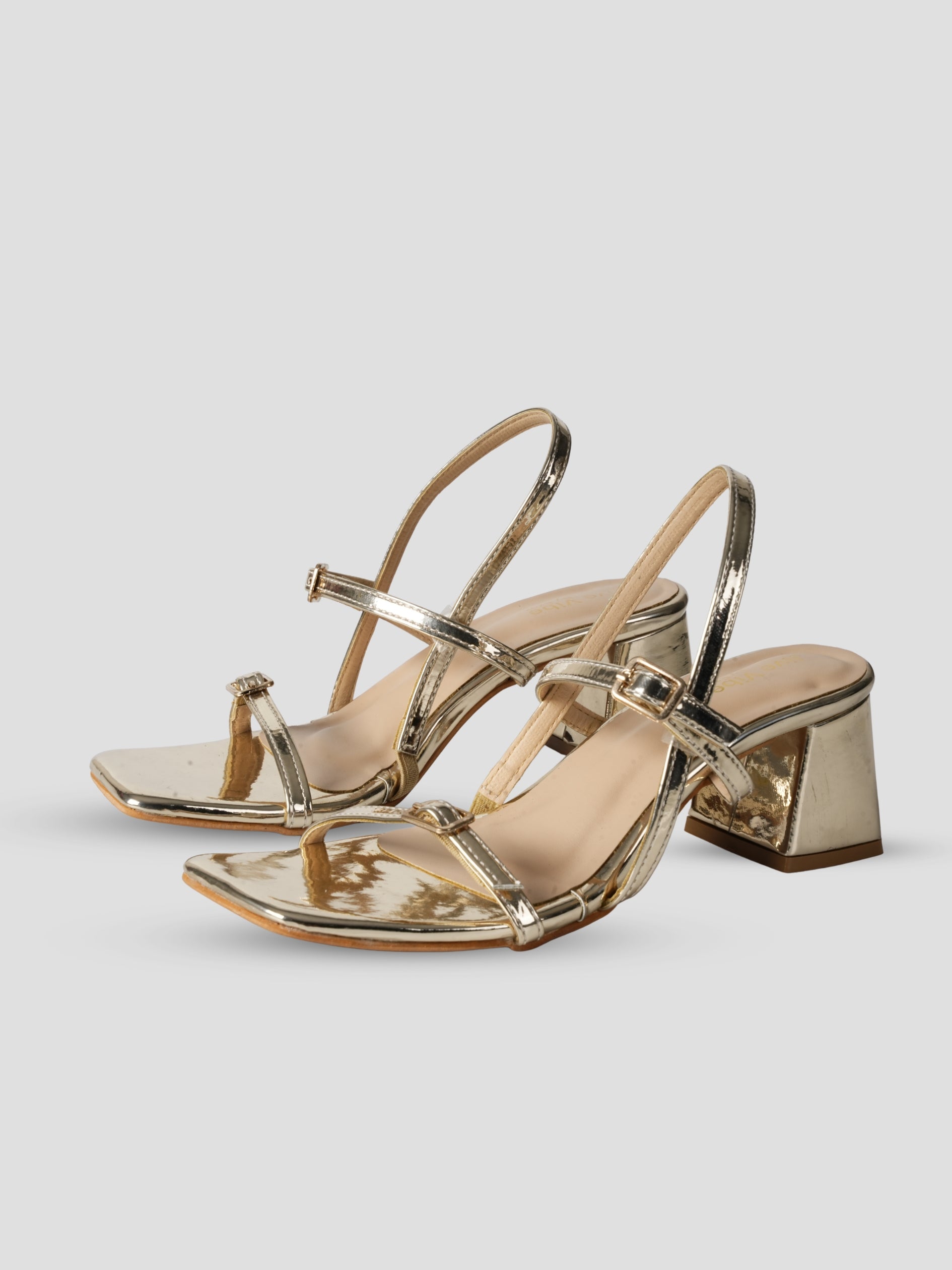 JiveVibe By Ezok Women's Block Heel Strappy Golden Sandal.