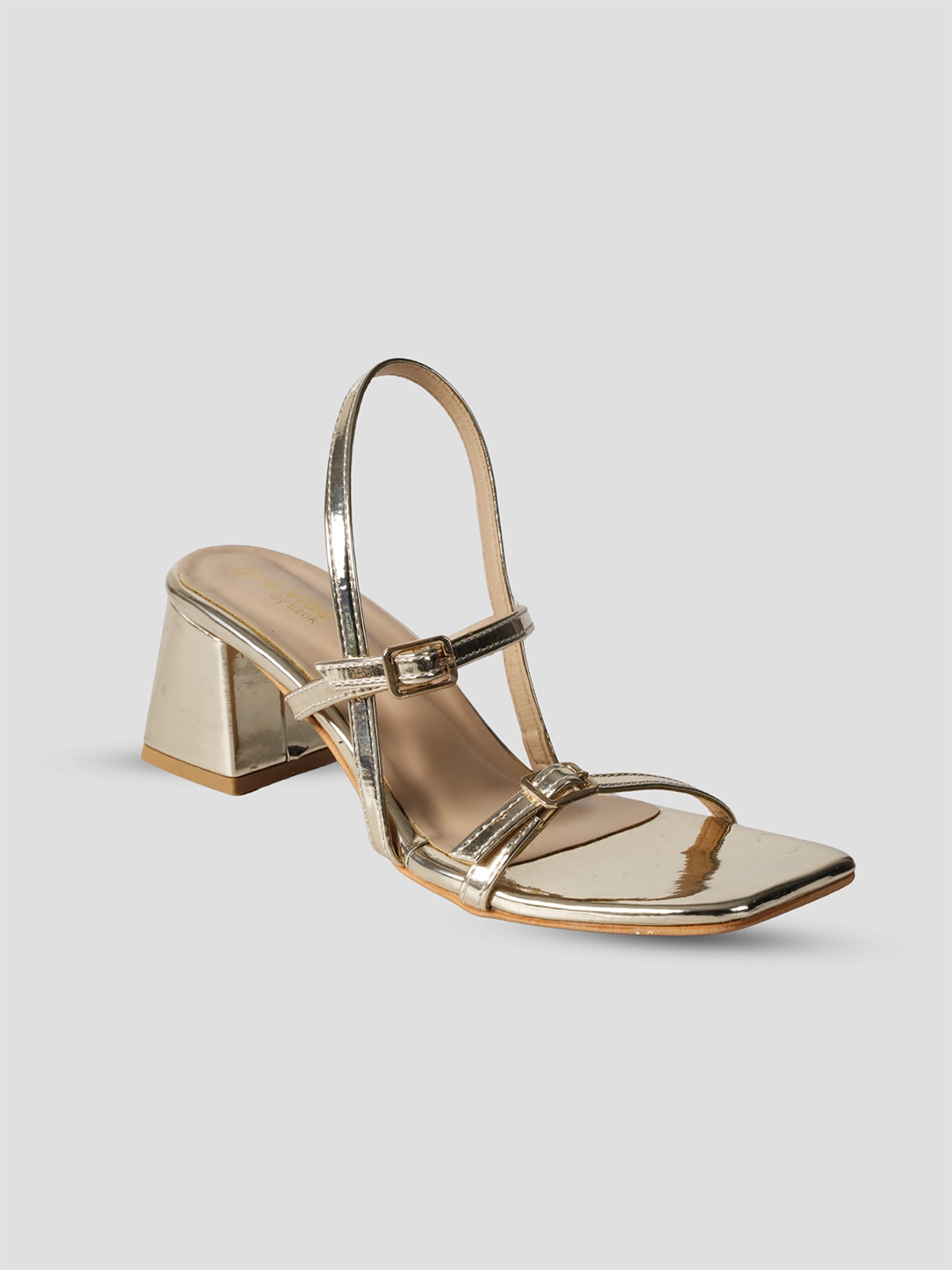 JiveVibe By Ezok Women's Block Heel Strappy Golden Sandal.