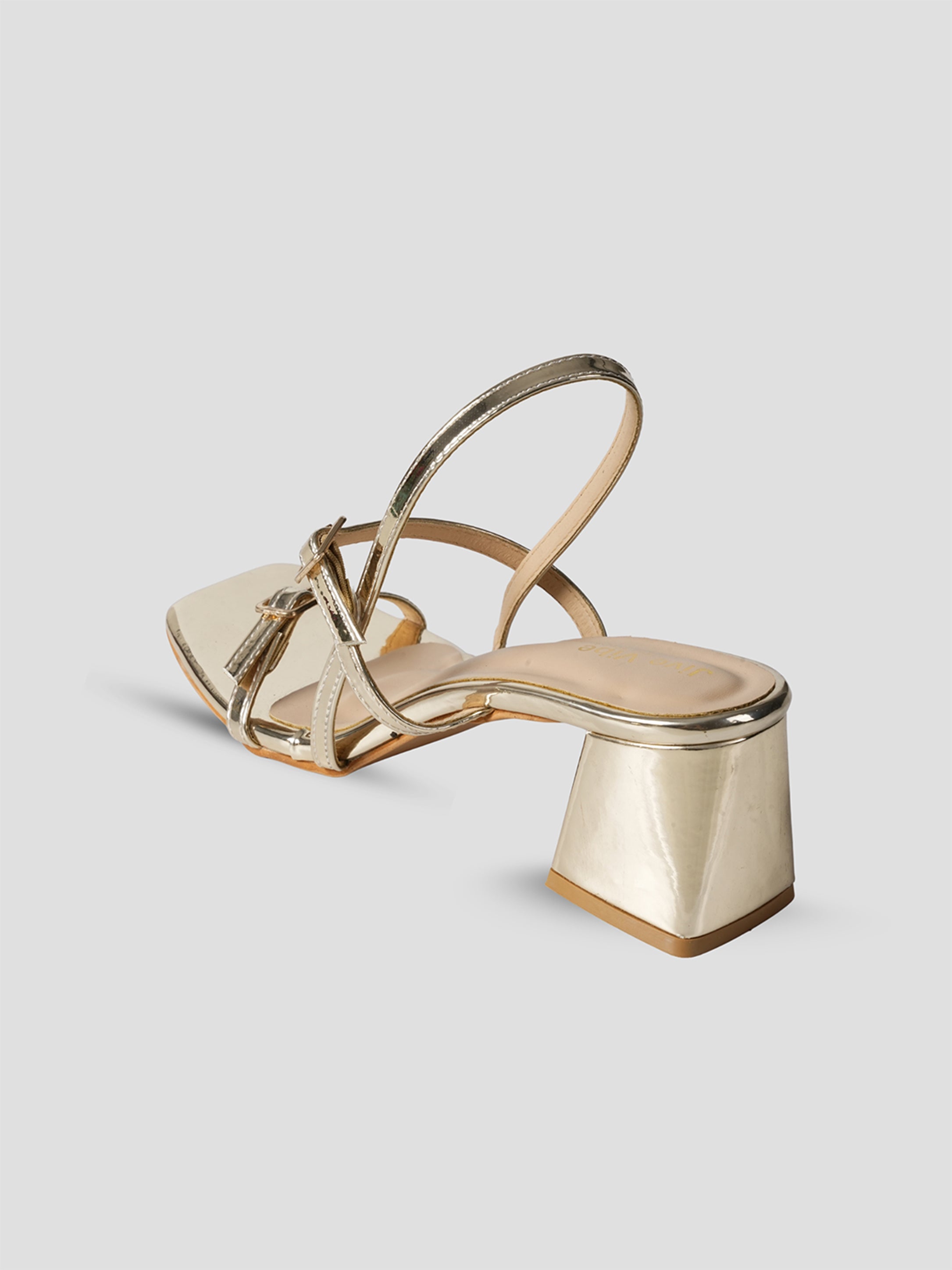 JiveVibe By Ezok Women's Block Heel Strappy Golden Sandal.
