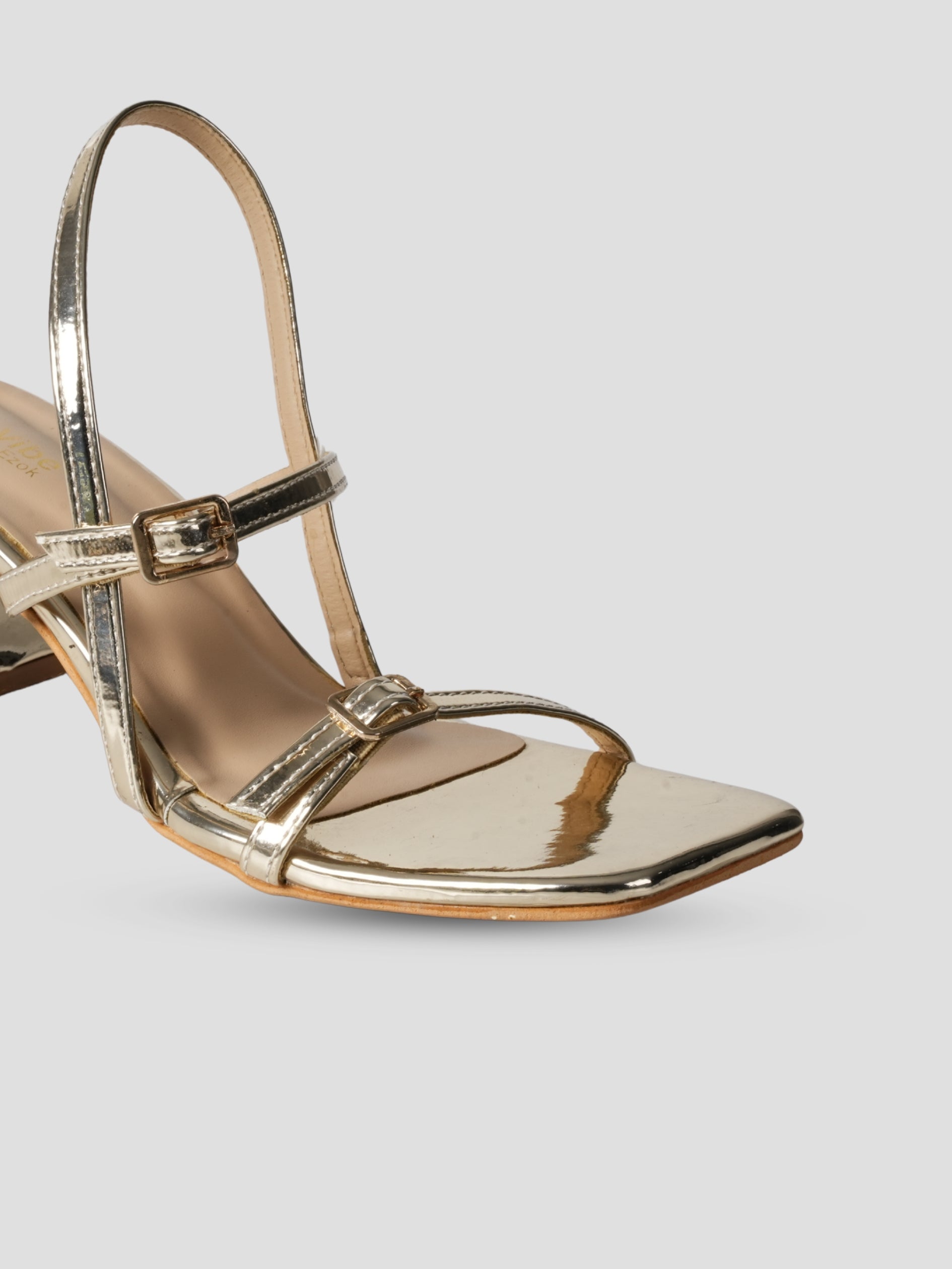 JiveVibe By Ezok Women's Block Heel Strappy Golden Sandal.