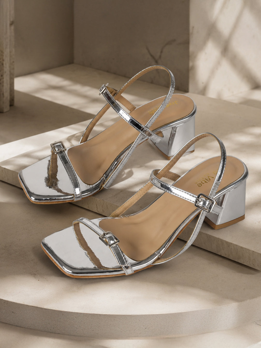 JiveVibe By Ezok Women's Block Heel Strappy Golden Sandal.