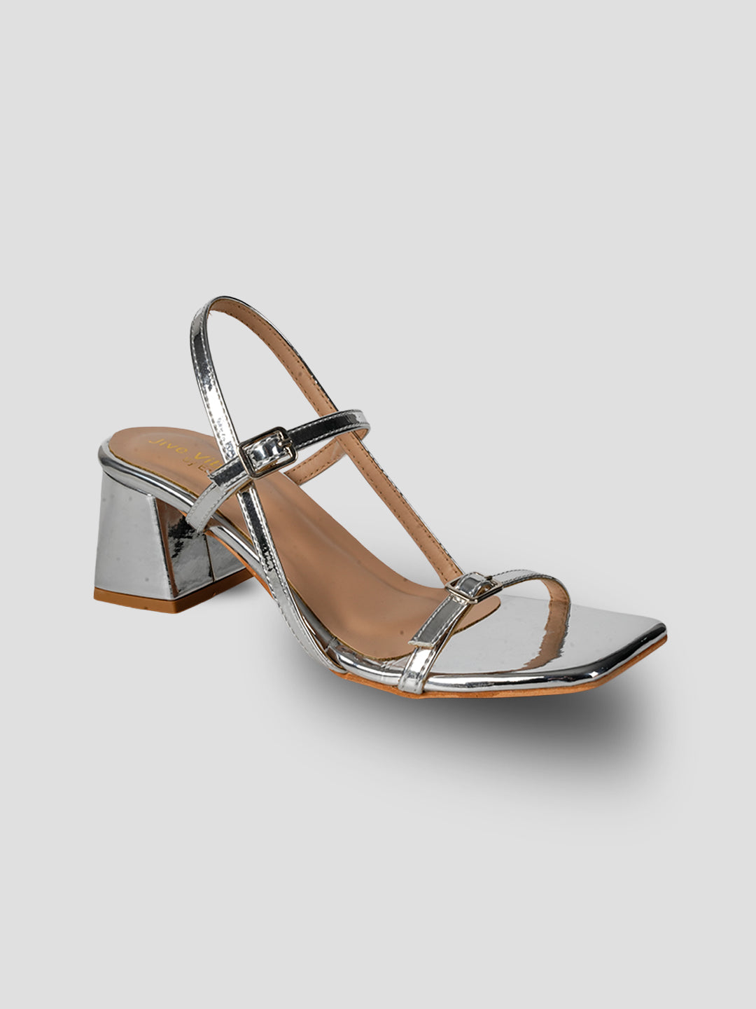 JiveVibe By Ezok Women's Block Heel Strappy Golden Sandal.
