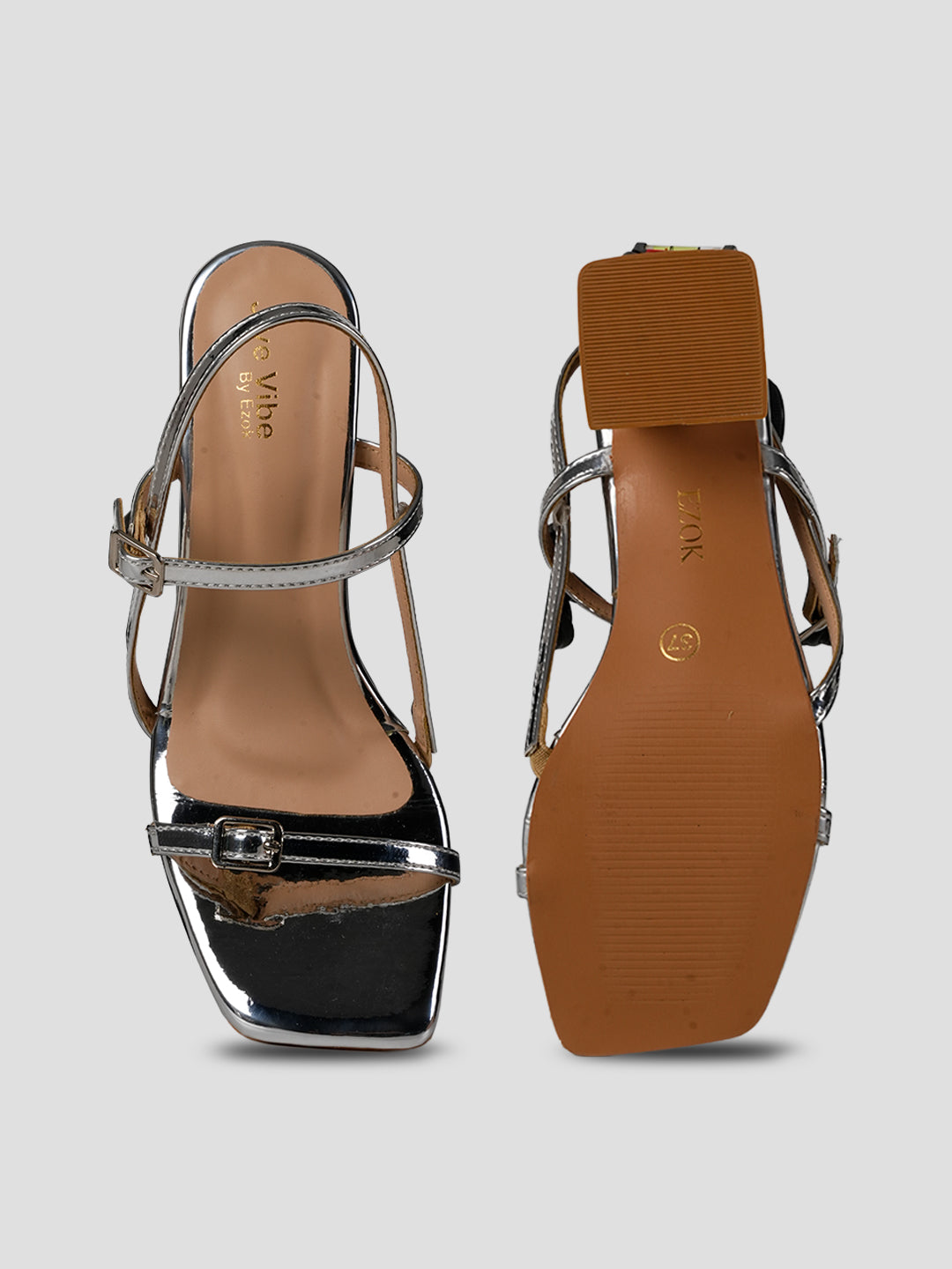 JiveVibe By Ezok Women's Block Heel Strappy Golden Sandal.