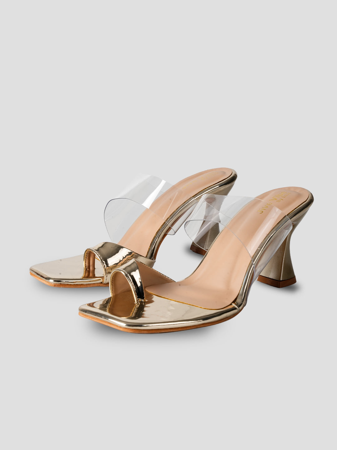 JiveVibe By Ezok Women's Block Heel Mule Golden Sandal.