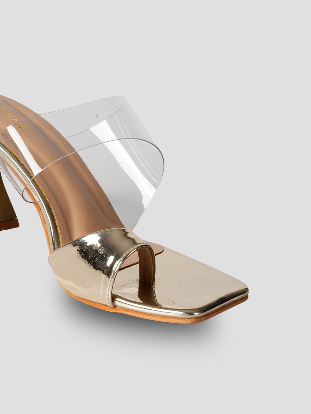 JiveVibe By Ezok Women's Block Heel Mule Golden Sandal.