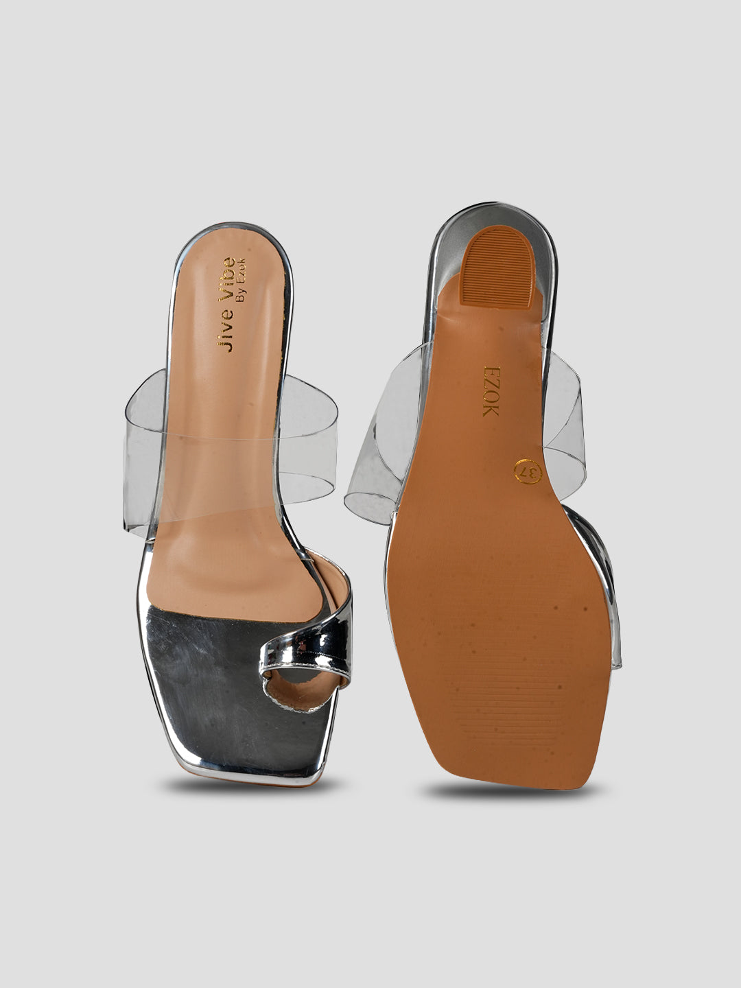 JiveVibe By Ezok Women's Block Heel Mule Golden Sandal.
