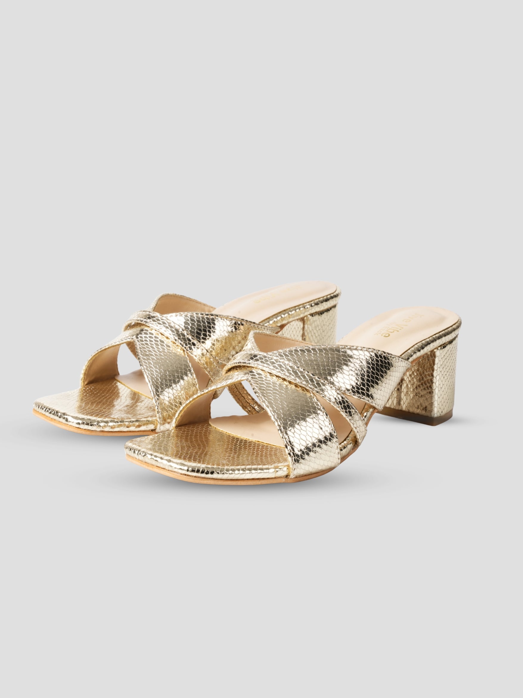 JiveVibe By Ezok Women's Block Heel Mule Golden Sandal