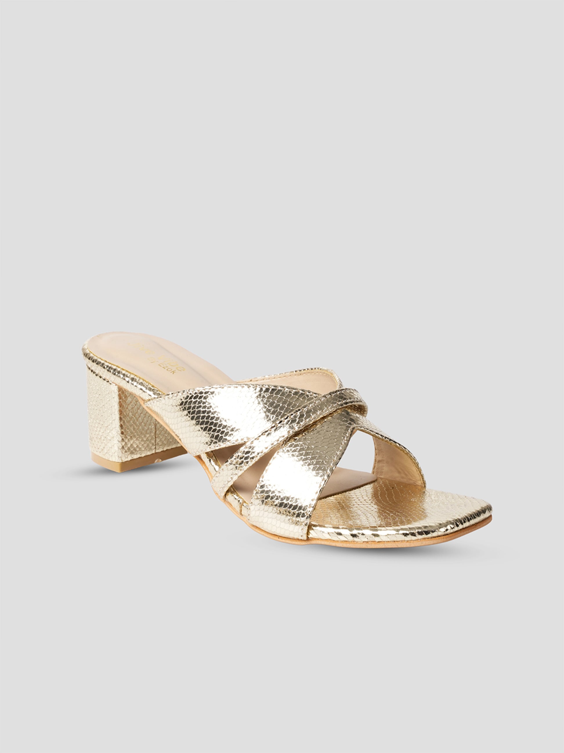 JiveVibe By Ezok Women's Block Heel Mule Golden Sandal