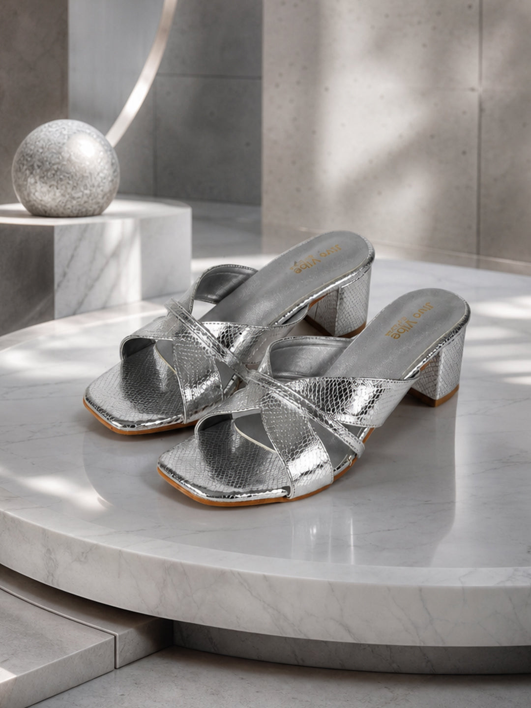 JiveVibe By Ezok Women's Block Heel Mule Golden Sandal