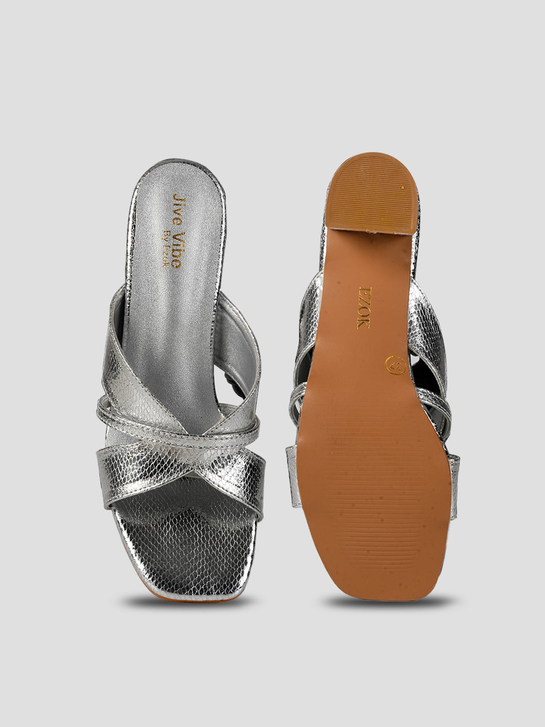 JiveVibe By Ezok Women's Block Heel Mule Golden Sandal