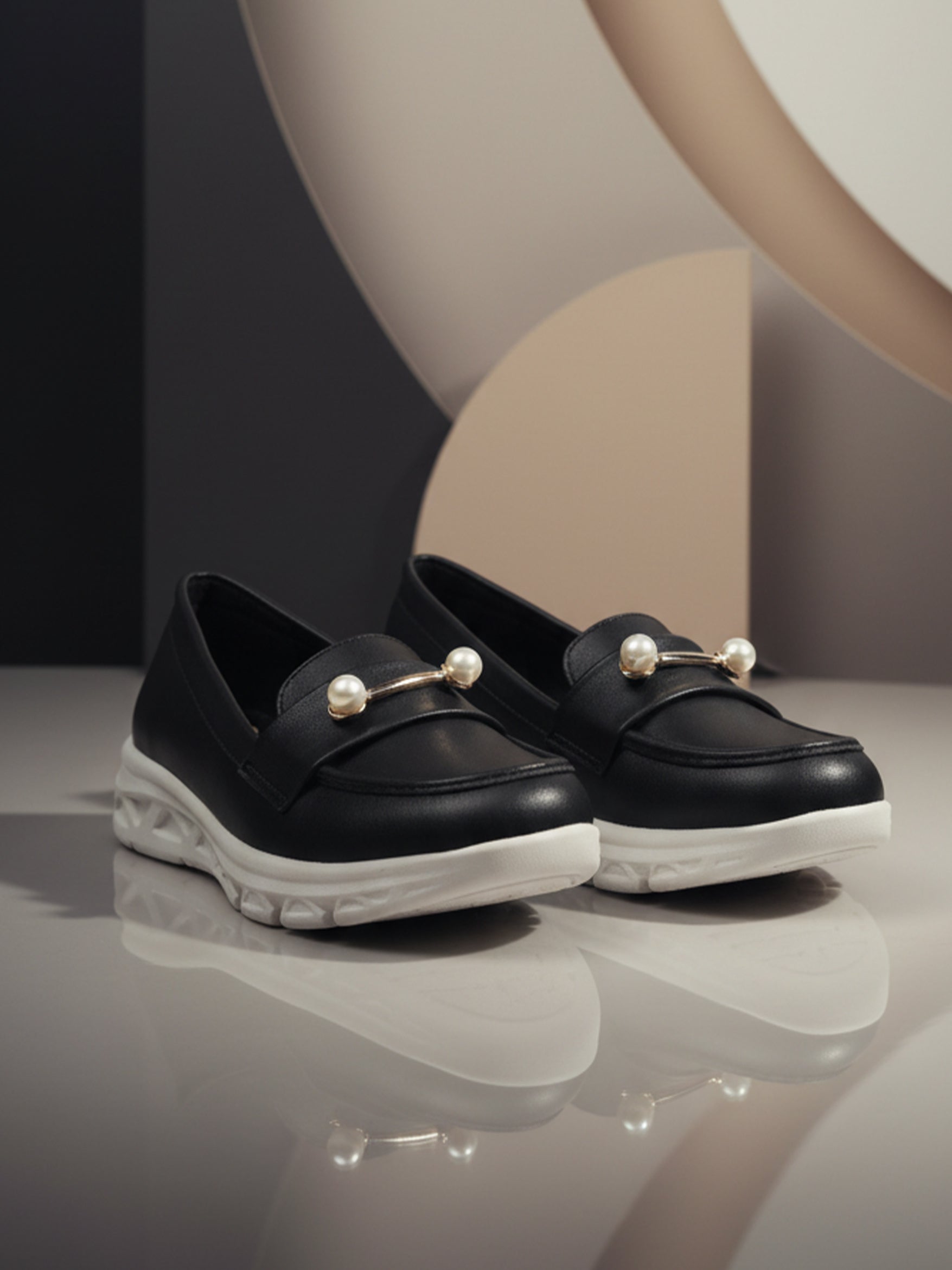 JiveVibe by Ezok Women Black Synthetic Slip-On Casual Shoes with Pearl Metal Detail