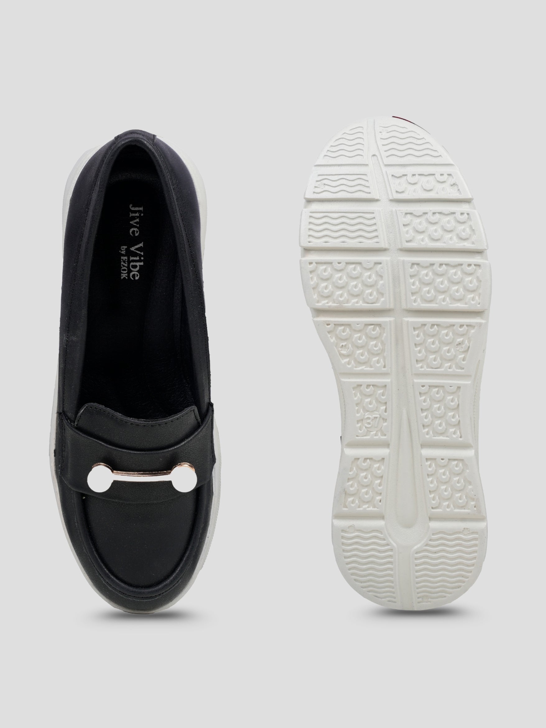 JiveVibe by Ezok Women Black Synthetic Slip-On Casual Shoes with Pearl Metal Detail