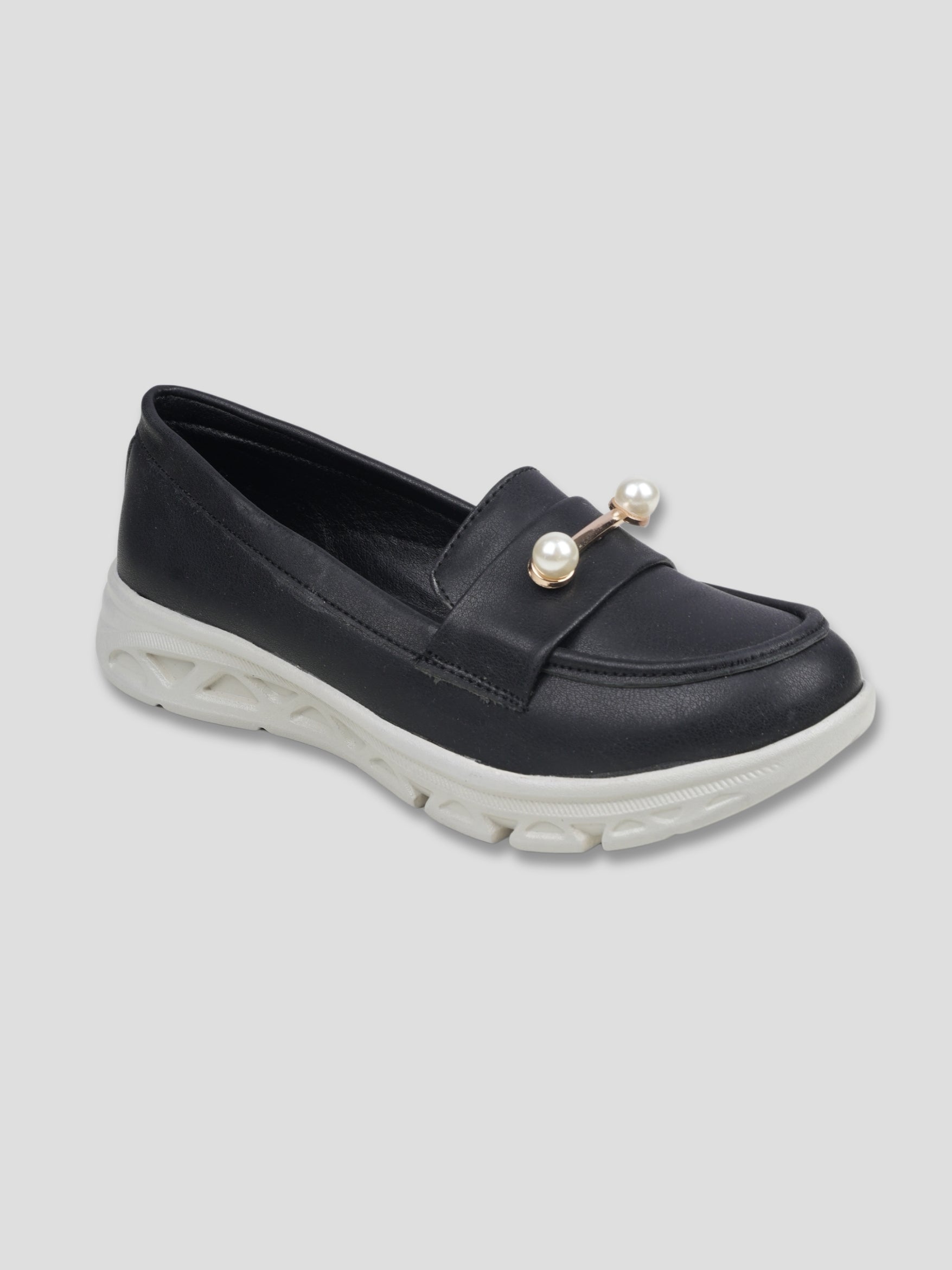 JiveVibe by Ezok Women Black Synthetic Slip-On Casual Shoes with Pearl Metal Detail