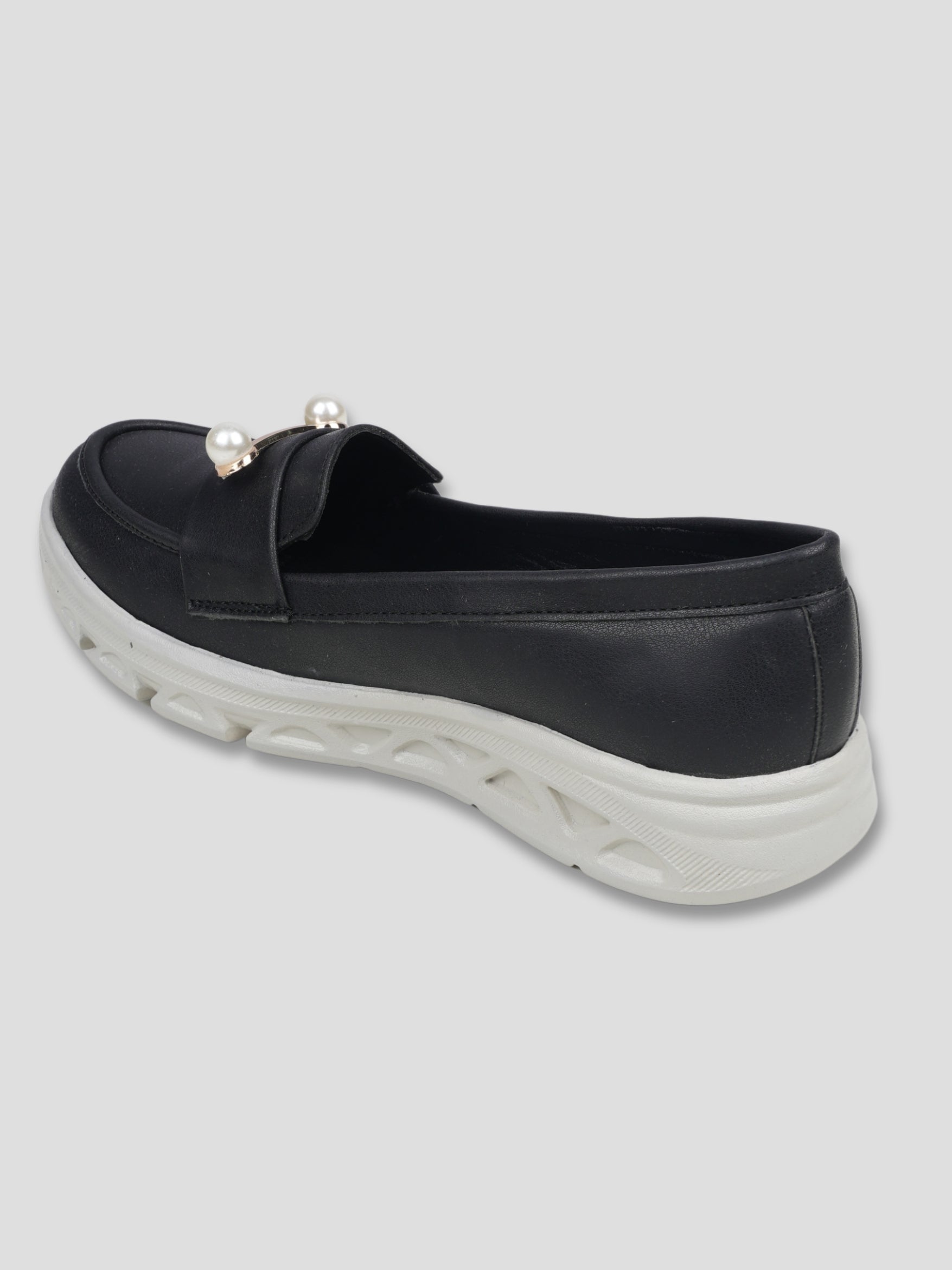 JiveVibe by Ezok Women Black Synthetic Slip-On Casual Shoes with Pearl Metal Detail