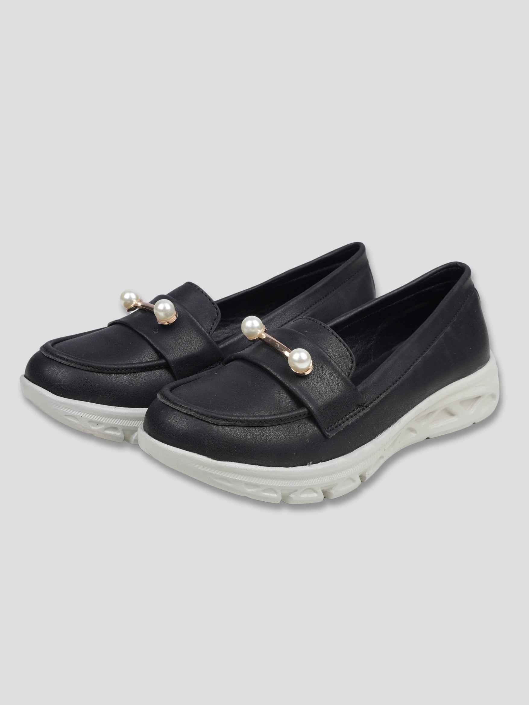 JiveVibe by Ezok Women Black Synthetic Slip-On Casual Shoes with Pearl Metal Detail