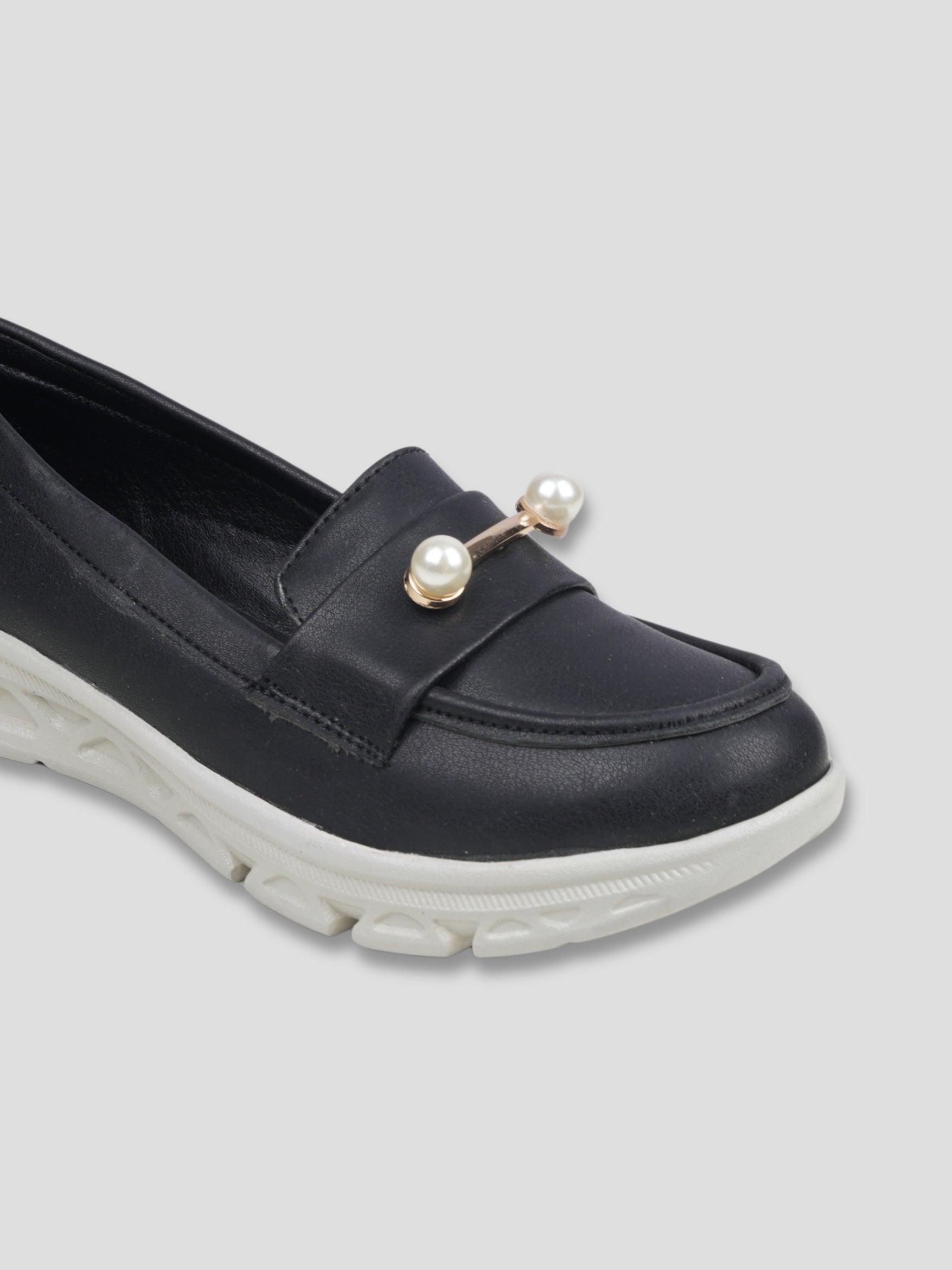 JiveVibe by Ezok Women Black Synthetic Slip-On Casual Shoes with Pearl Metal Detail