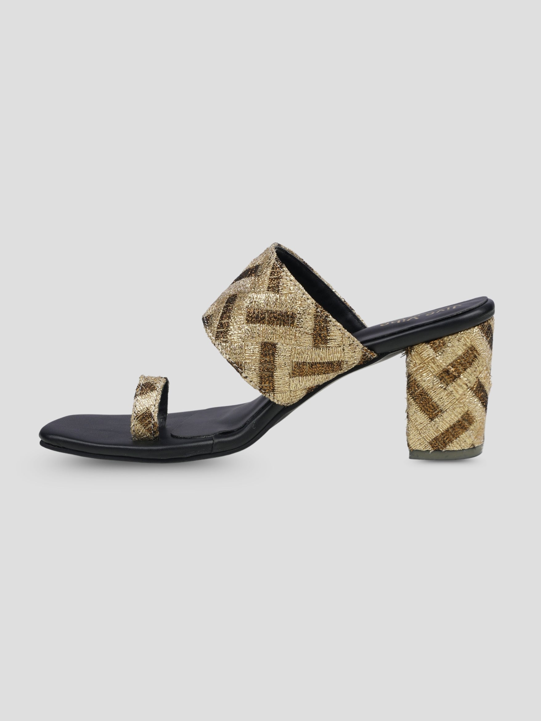 Jive Vibe By Ezok Black and Gold Embroidery Fabric Sandals