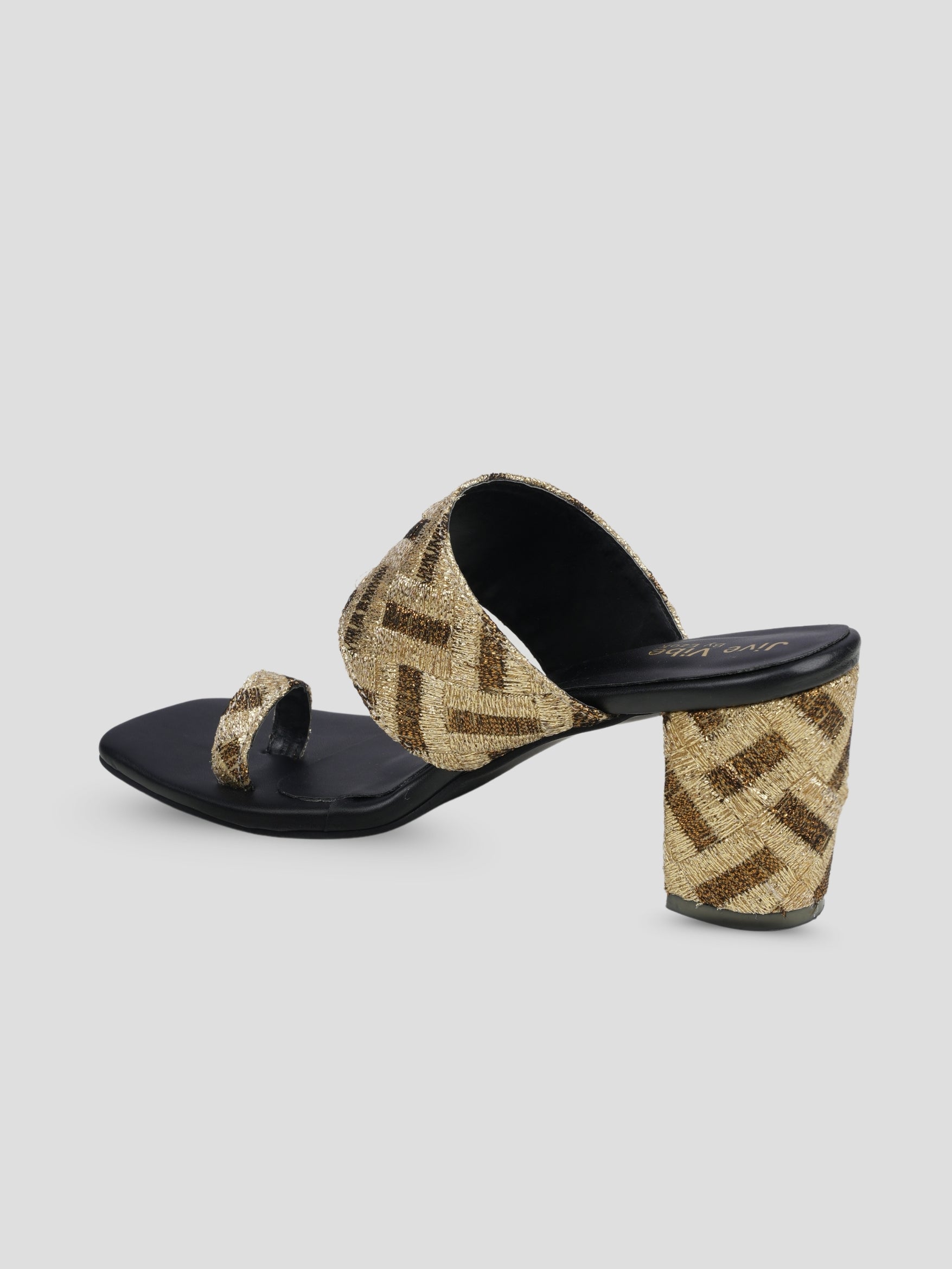 Jive Vibe By Ezok Black and Gold Embroidery Fabric Sandals