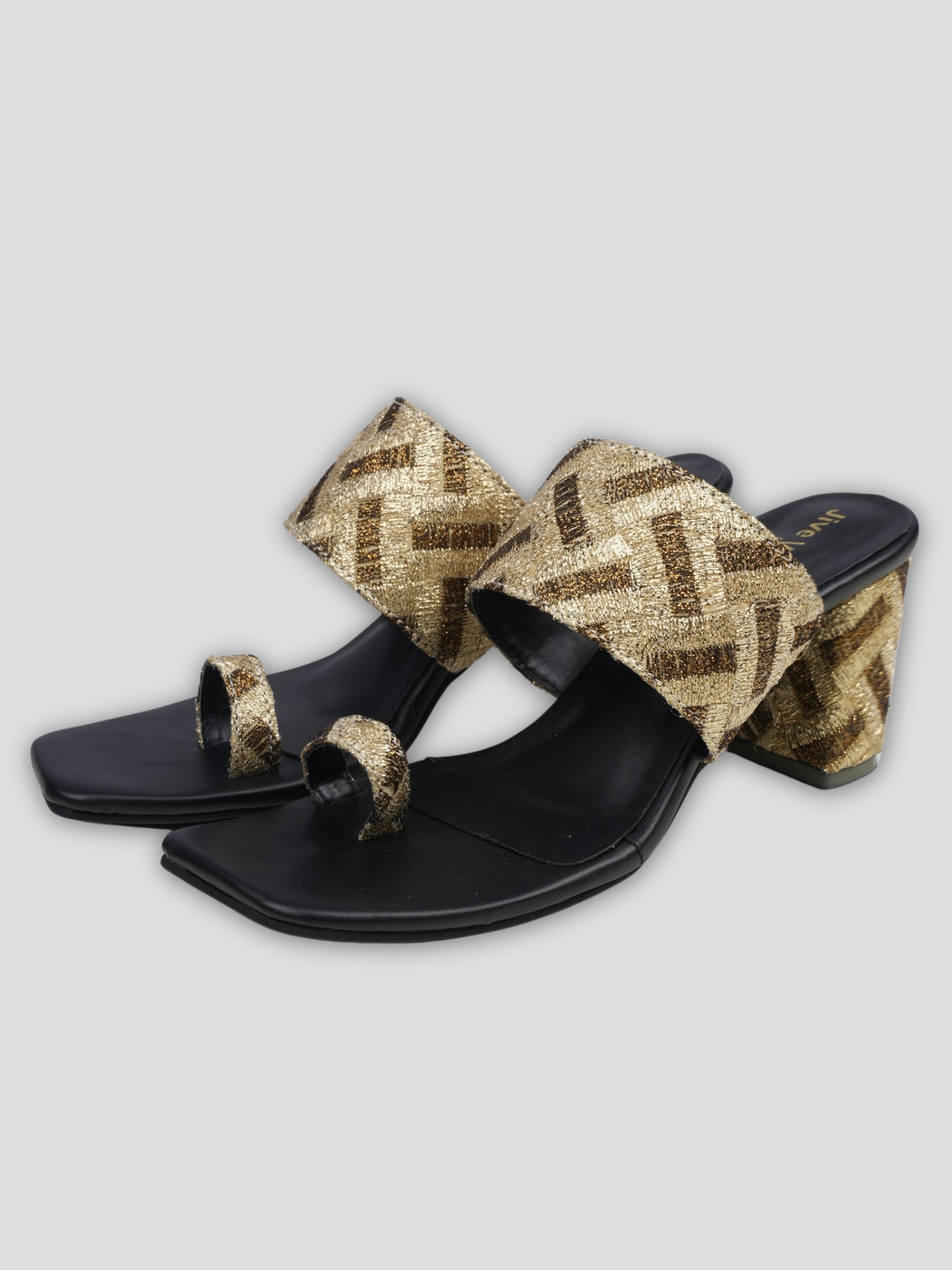 Jive Vibe By Ezok Black and Gold Embroidery Fabric Sandals
