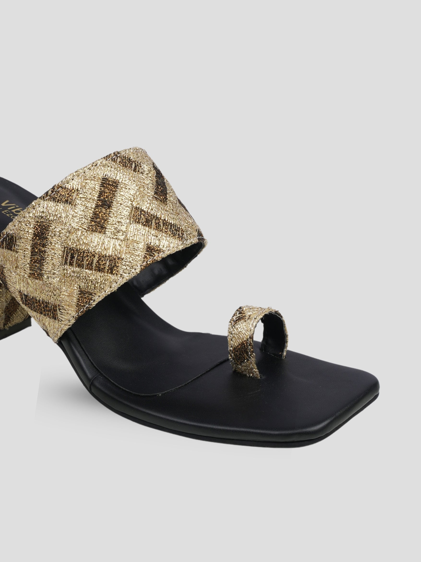 Jive Vibe By Ezok Black and Gold Embroidery Fabric Sandals