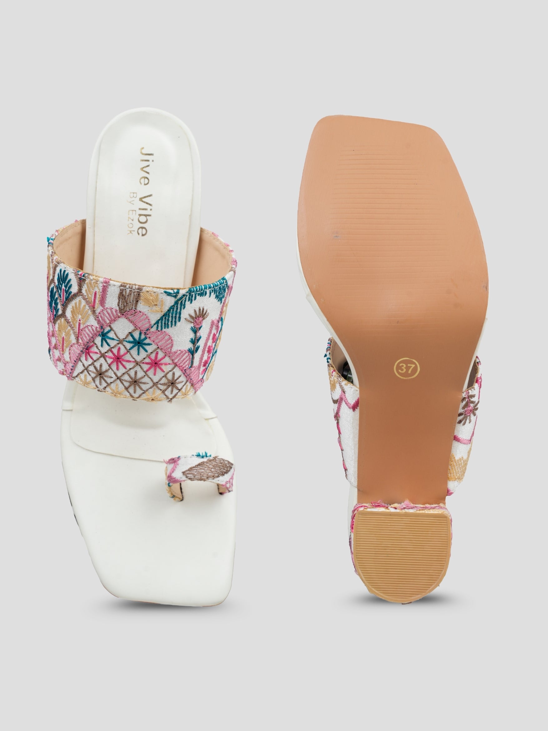 Jive Vibe By Ezok Multicolour Embroidery Fabric Sandals