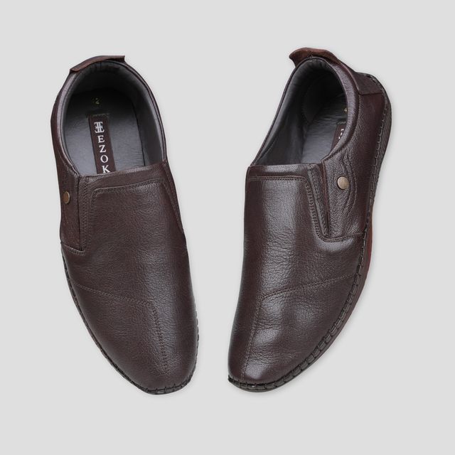 Ezok Brown Casual Leather Shoes For Men
