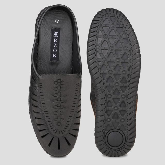 Ezok Black Casual Leather Shoes For Men