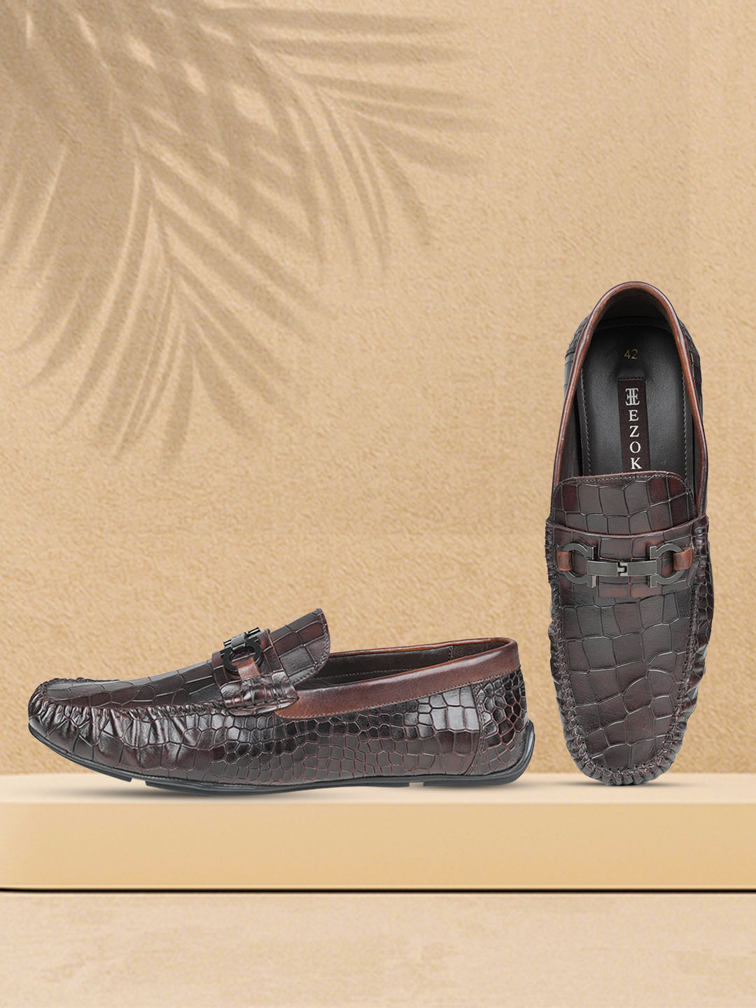 Ezok Men Leather Chocolate Slip-On Casual Shoes