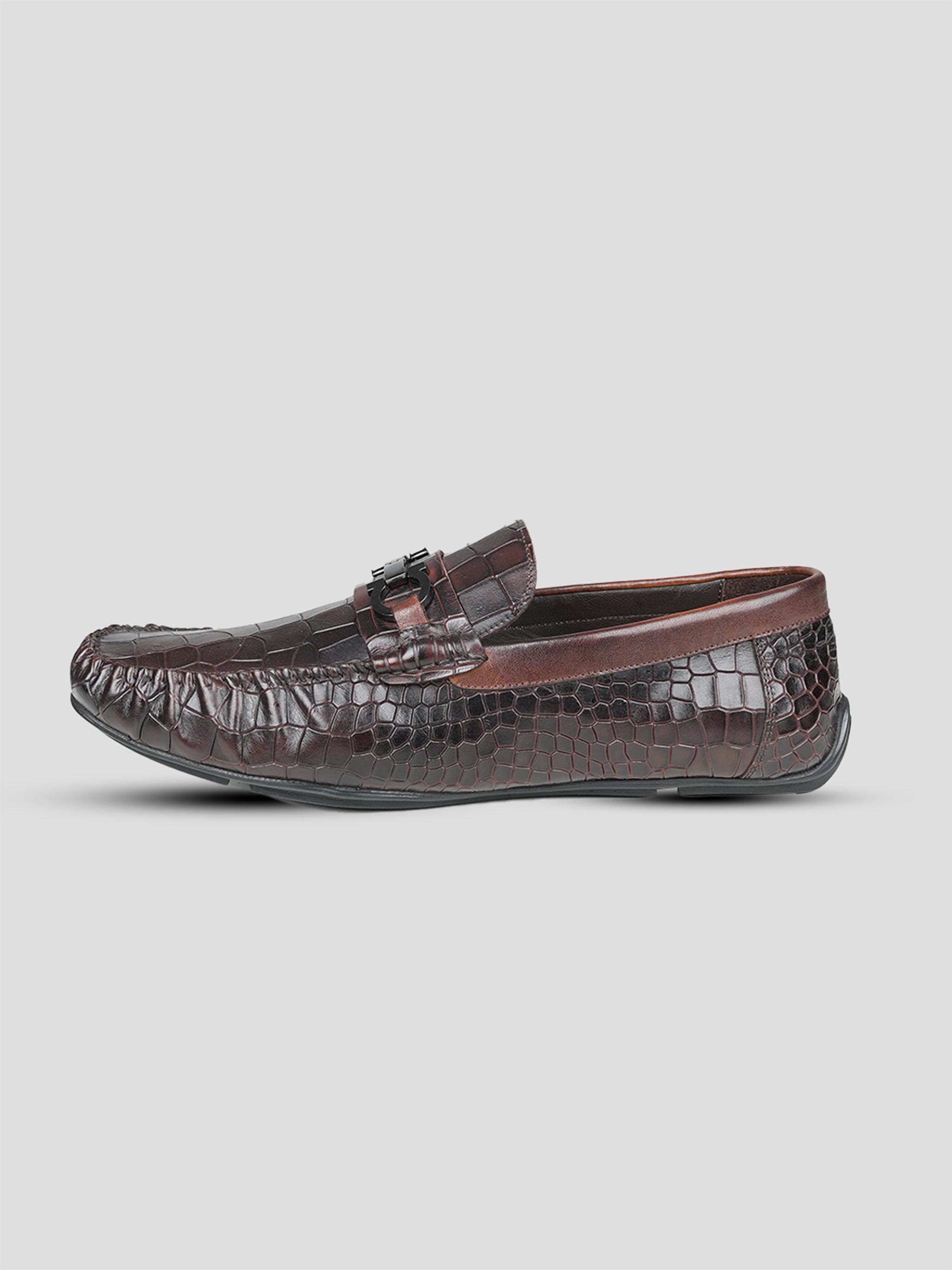 Ezok Men Leather Chocolate Slip-On Casual Shoes
