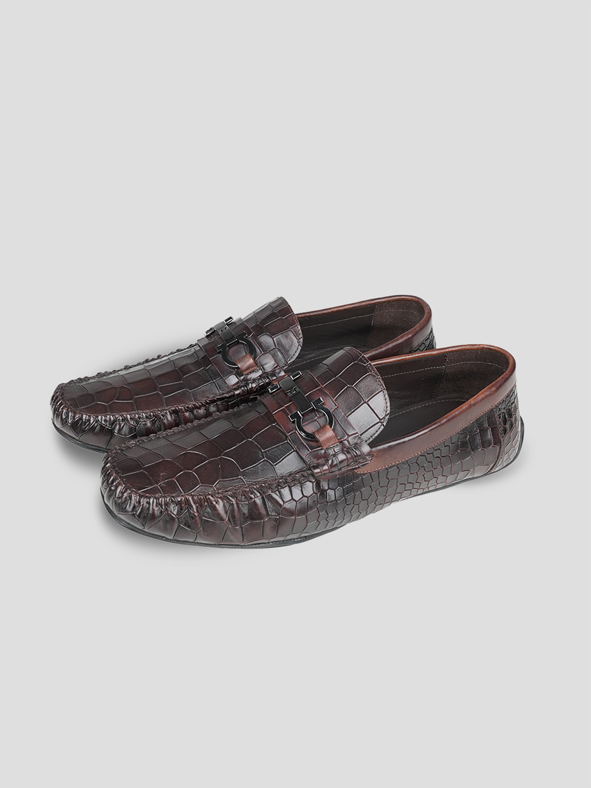 Ezok Men Leather Chocolate Slip-On Casual Shoes