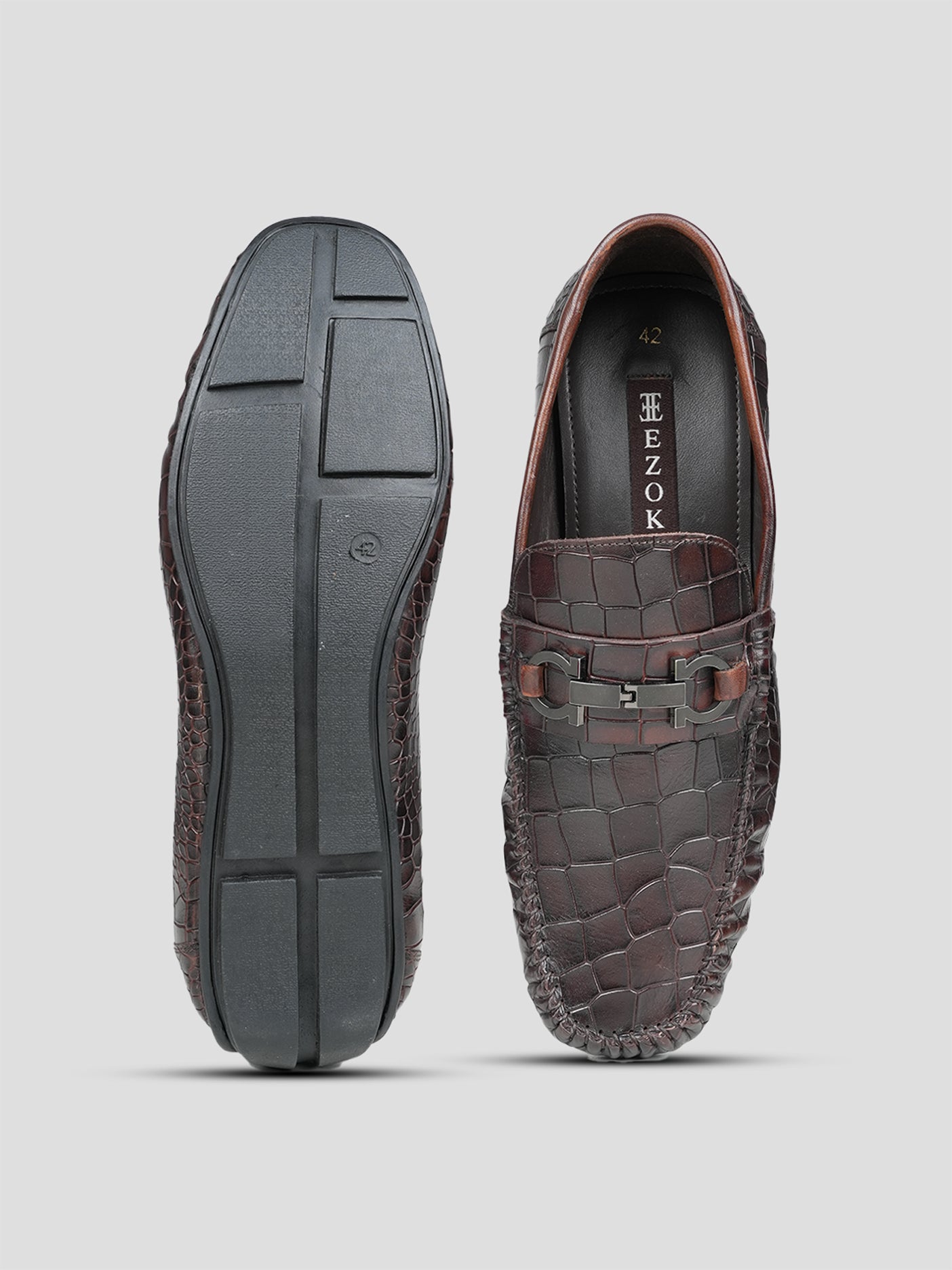 Ezok Men Leather Chocolate Slip-On Casual Shoes