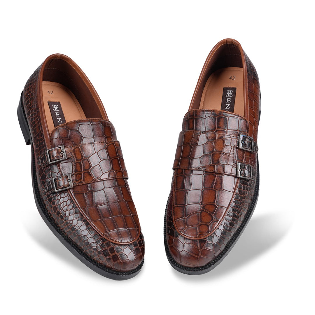 Ezok Men Leather Brown Slip-On Casual Shoes