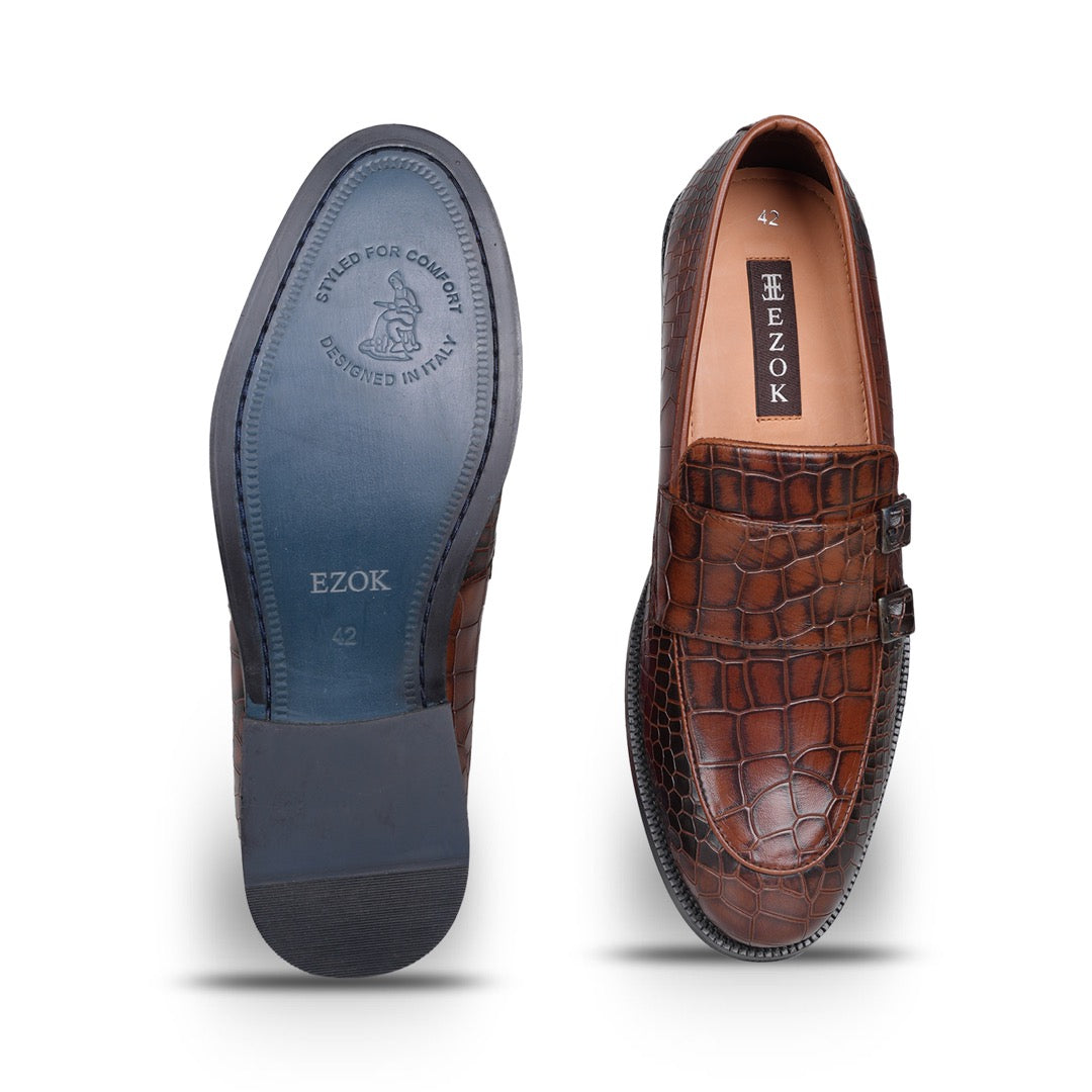 Ezok Men Leather Brown Slip-On Casual Shoes