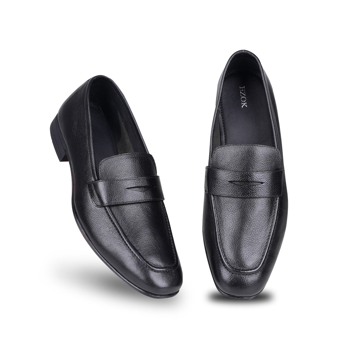 Ezok Men Leather Black Slip-On Casual Shoes