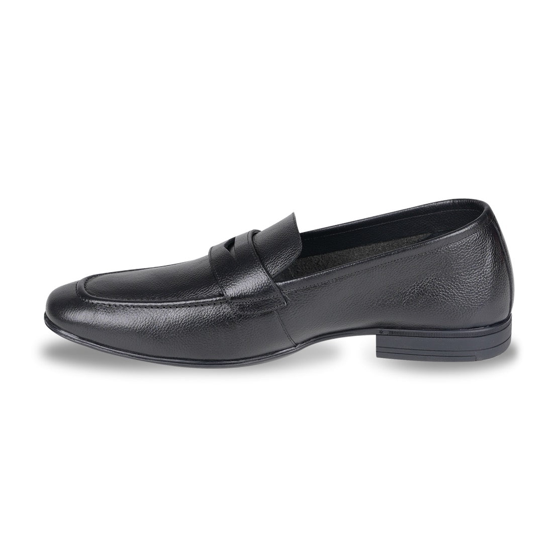 Ezok Men Leather Black Slip-On Casual Shoes