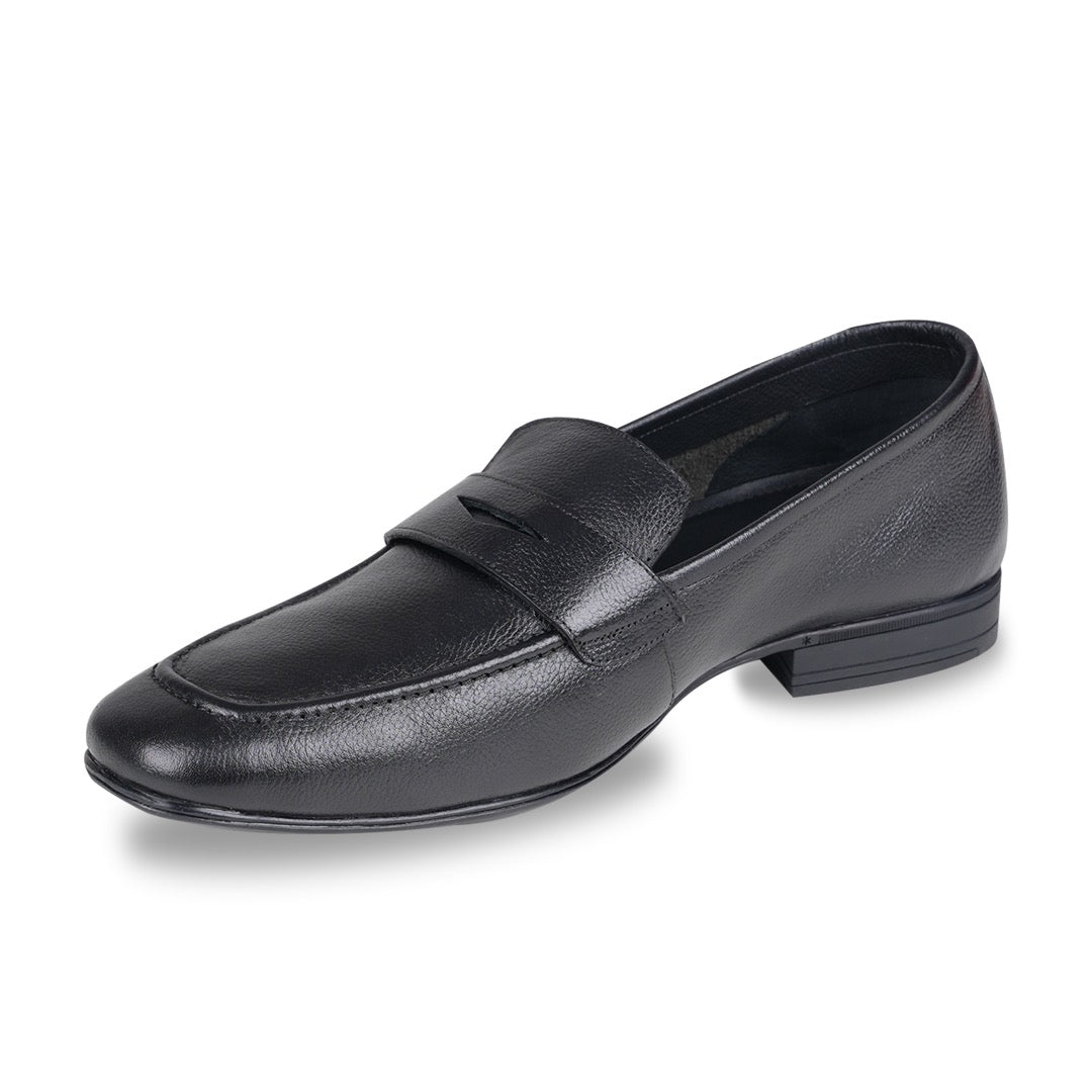 Ezok Men Leather Black Slip-On Casual Shoes