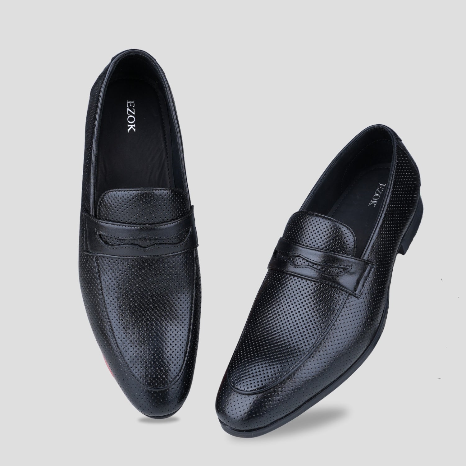 Ezok Men Leather Black Lace-Up Casual Shoes