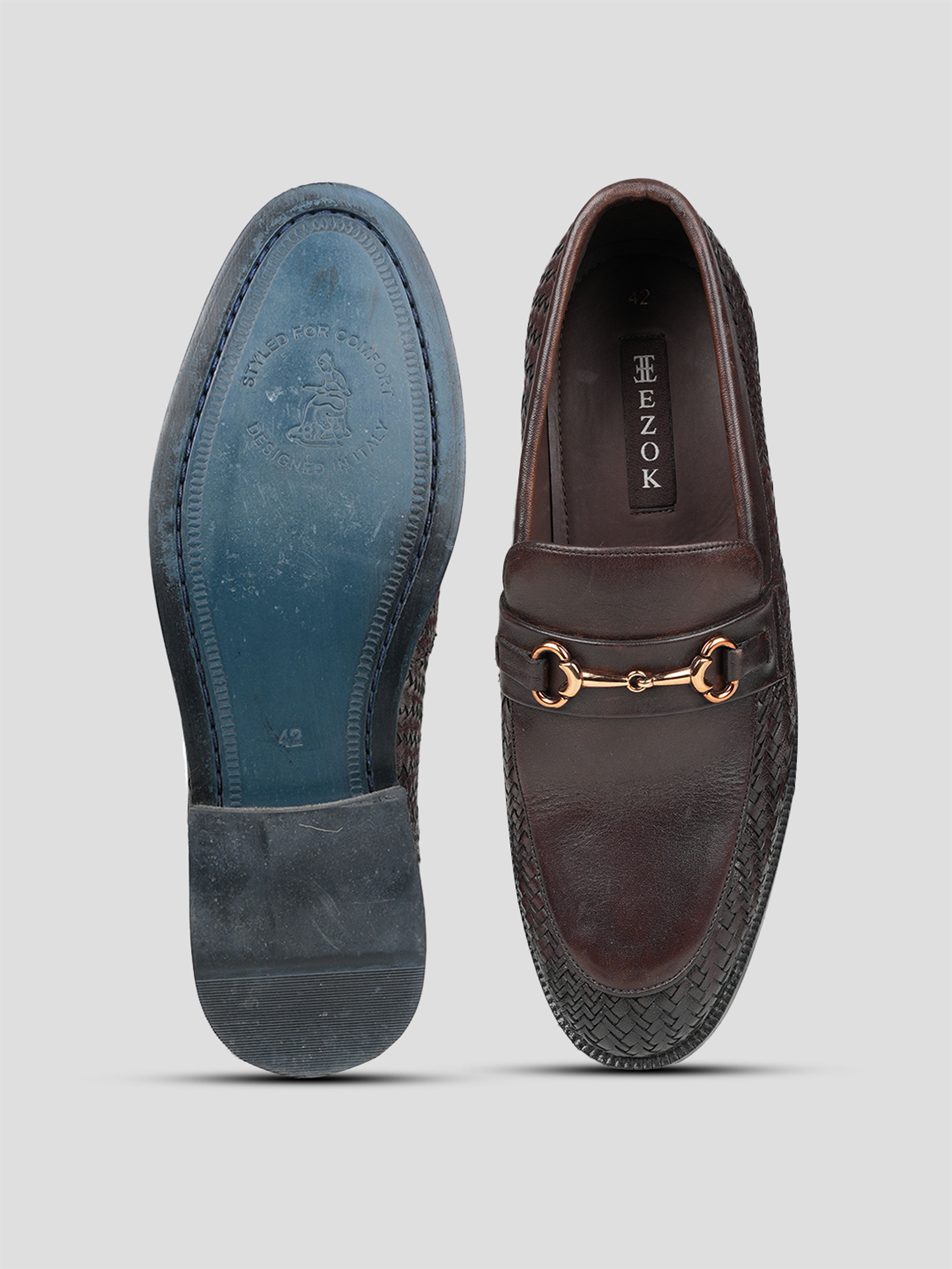 Ezok Men Leather Brown Lace-Up Casual Shoes